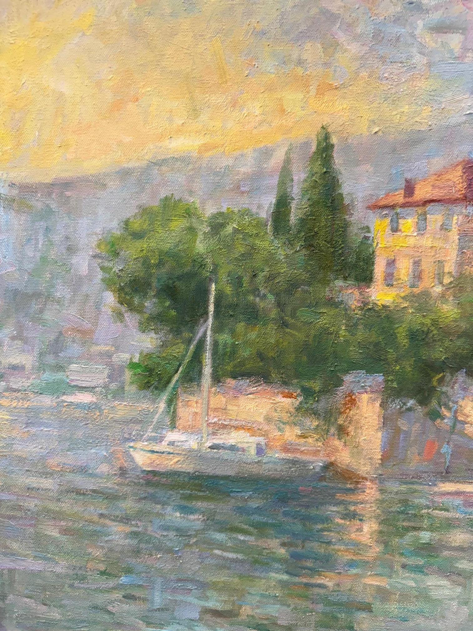 Lago di Como, paesaggio marino italiano impressionista originale in vendita 1