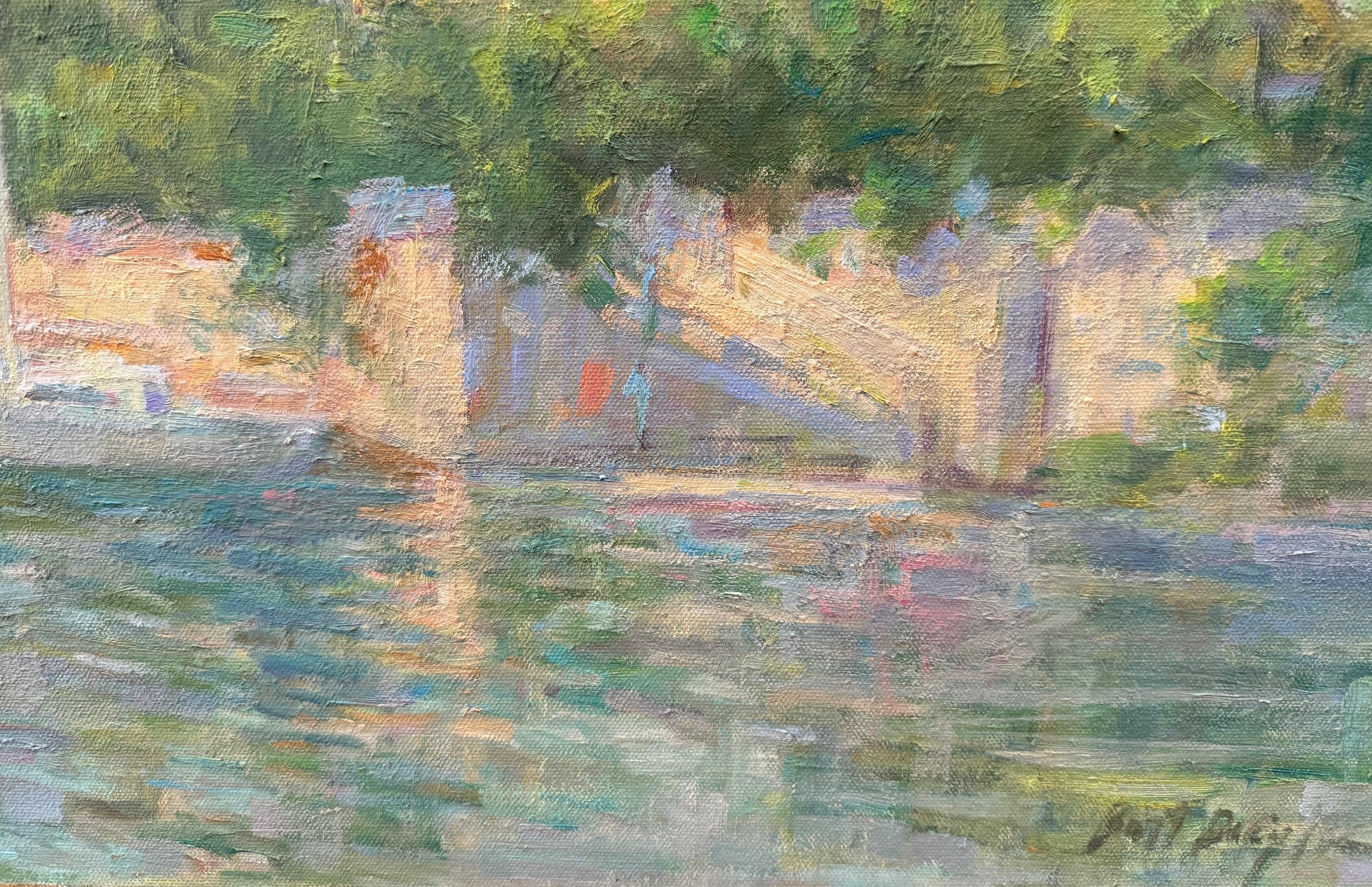 Lago di Como, paesaggio marino italiano impressionista originale in vendita 2