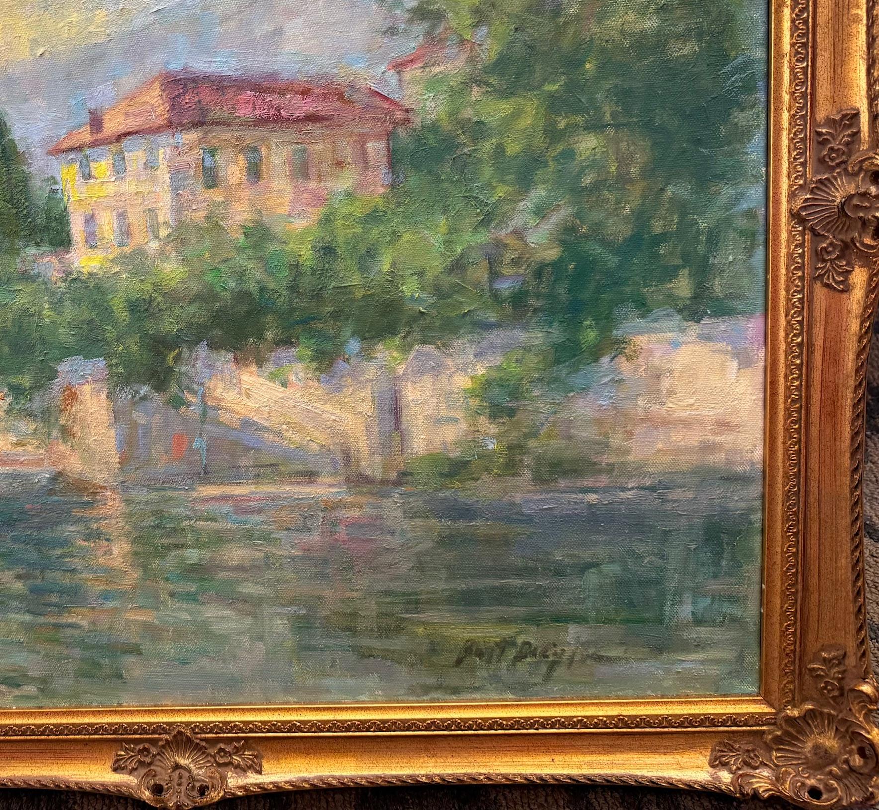 Lago di Como, paesaggio marino italiano impressionista originale in vendita 3