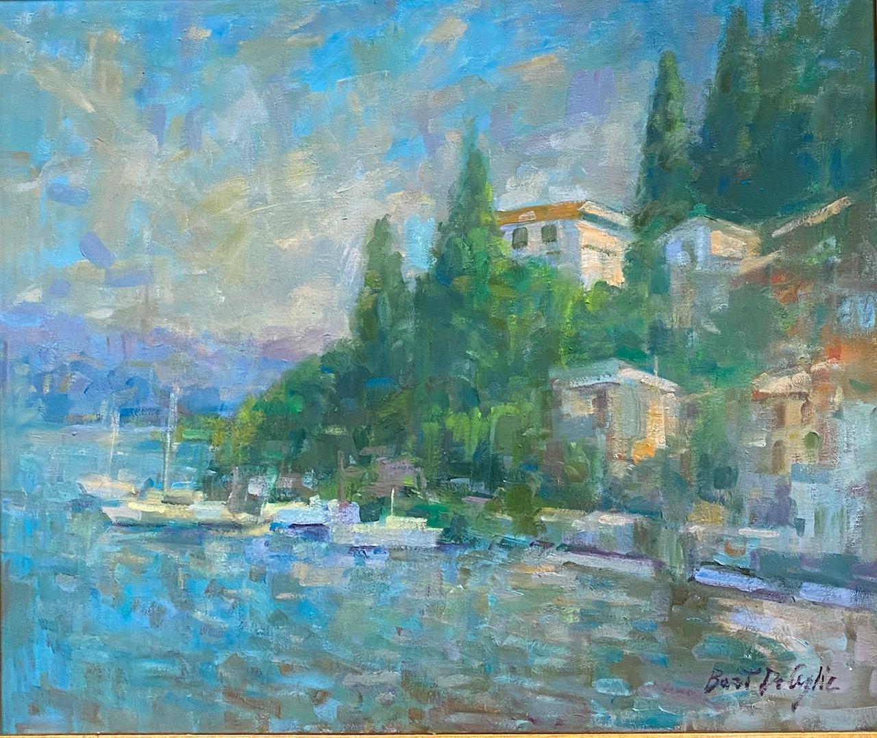 Lago di Como, paesaggio marino impressionista originale italiano 3