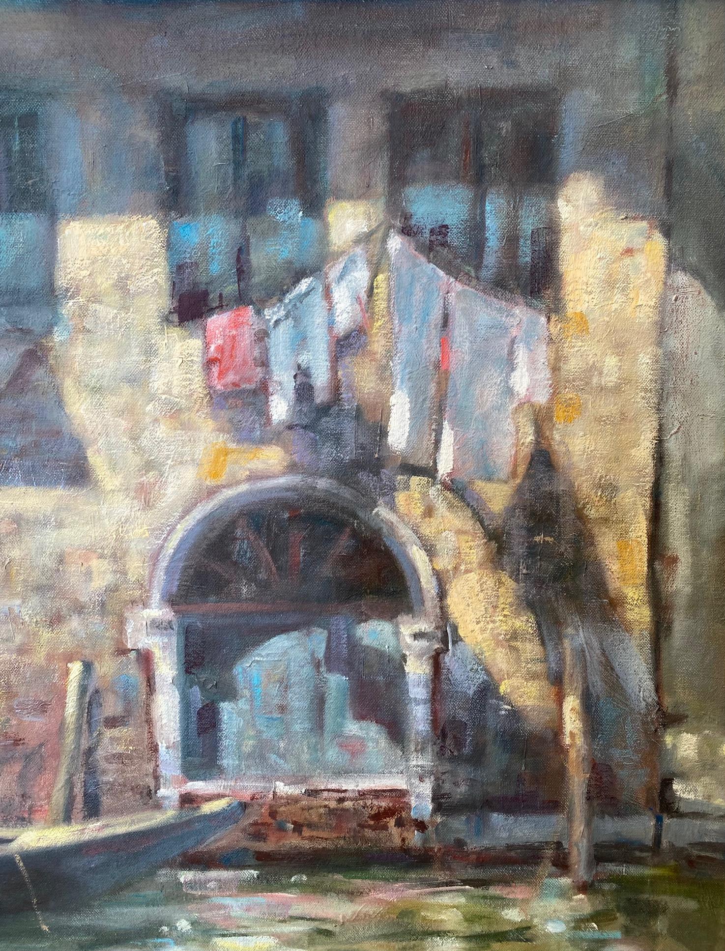 Lavandería en Venecia, paisaje italiano impresionista original en venta 2