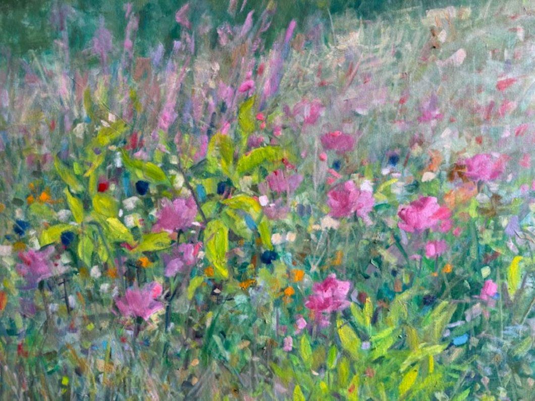 Morning Meadow, original 36x40 paysage floral impressionniste contemporain - Impressionnisme Painting par Bart DeCeglie