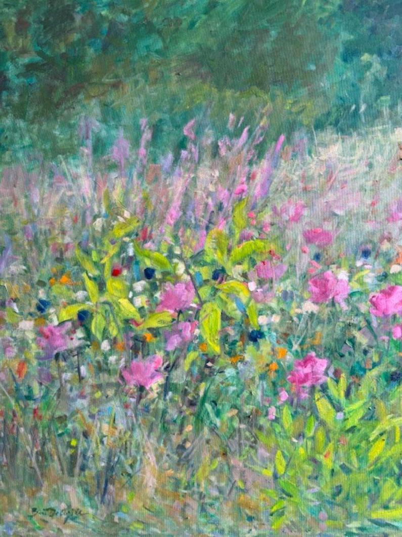 Morning Meadow, original 36x40 paysage floral impressionniste contemporain en vente 2