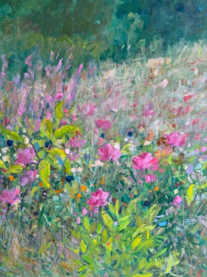 Morning Meadow, original 36x40 paysage floral impressionniste contemporain en vente 3