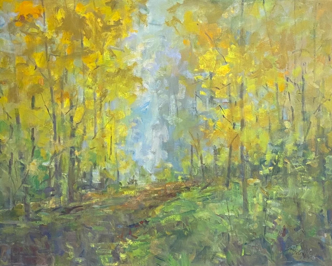 Morning Walk in the Woods, original  impressionist landscape - Painting by Bart DeCeglie