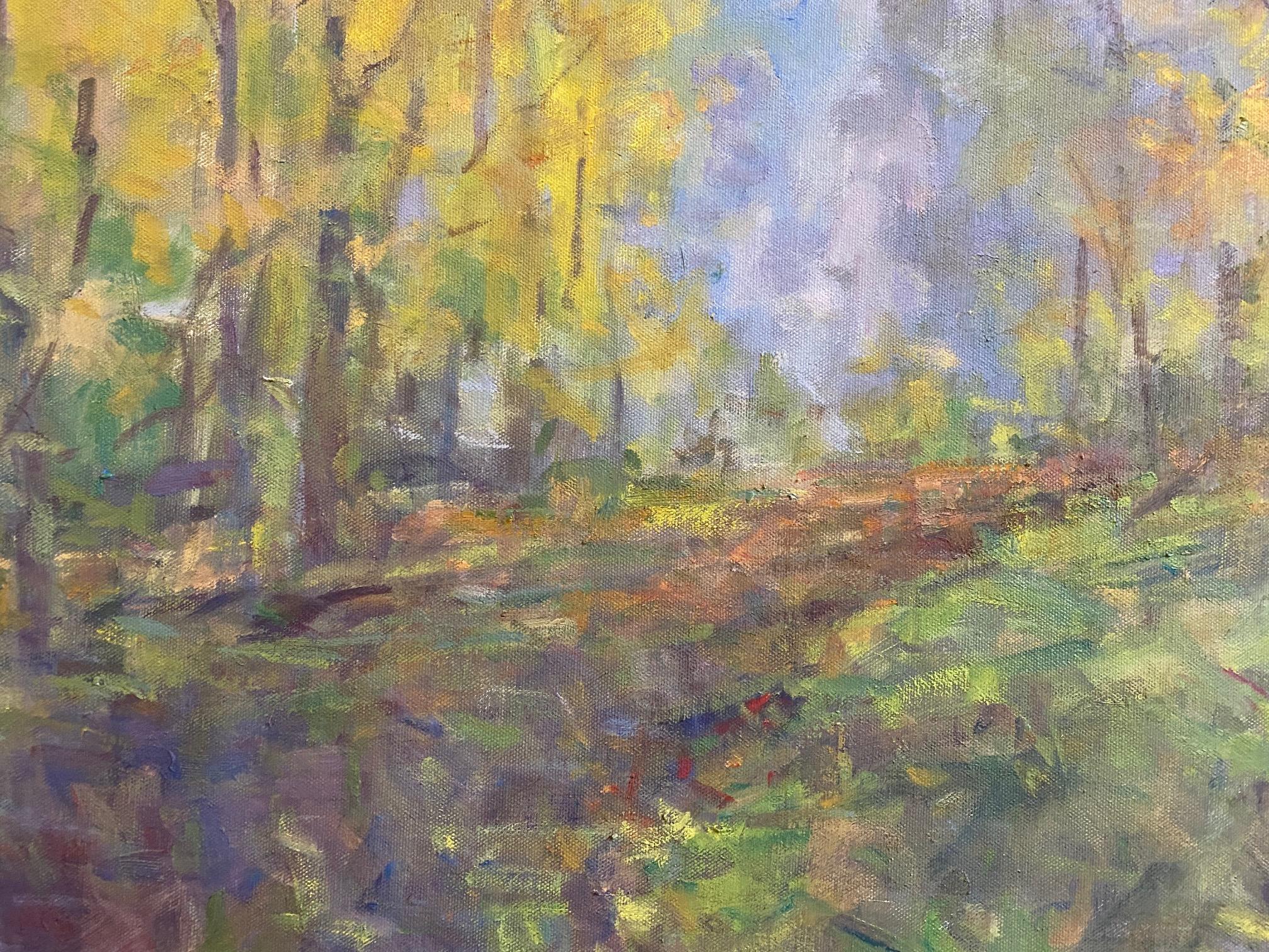Morning Walk in the Woods, original  impressionist landscape - Impressionist Painting by Bart DeCeglie
