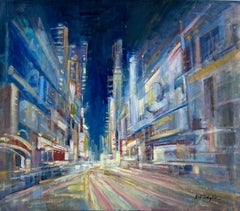 Night Rhapsody, original 38x42 abstract expressionist city landscape