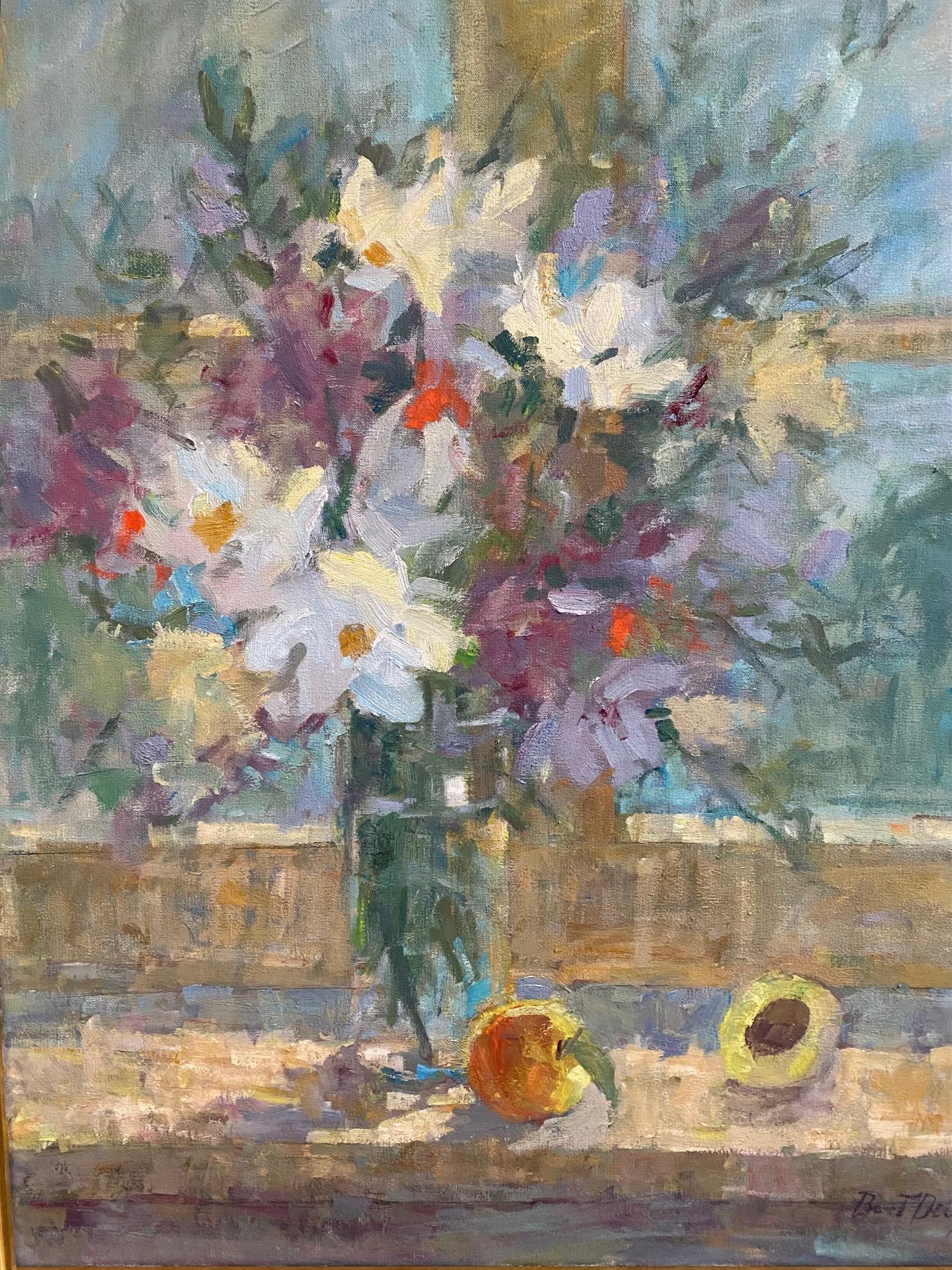 Peaches, original 30x24 impressionist still life - Painting by Bart DeCeglie