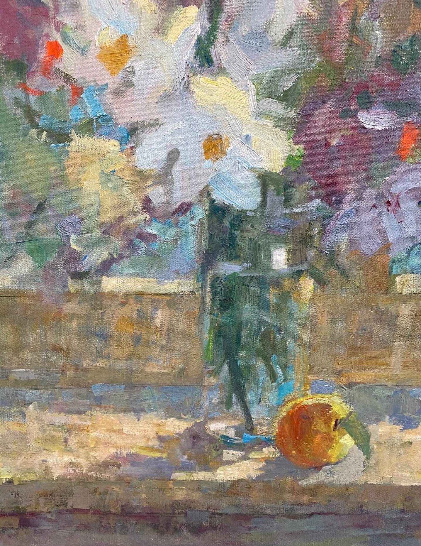 Melocotones, bodegón impresionista original de 30x24 - Still-Life Painting Marrón de Bart DeCeglie