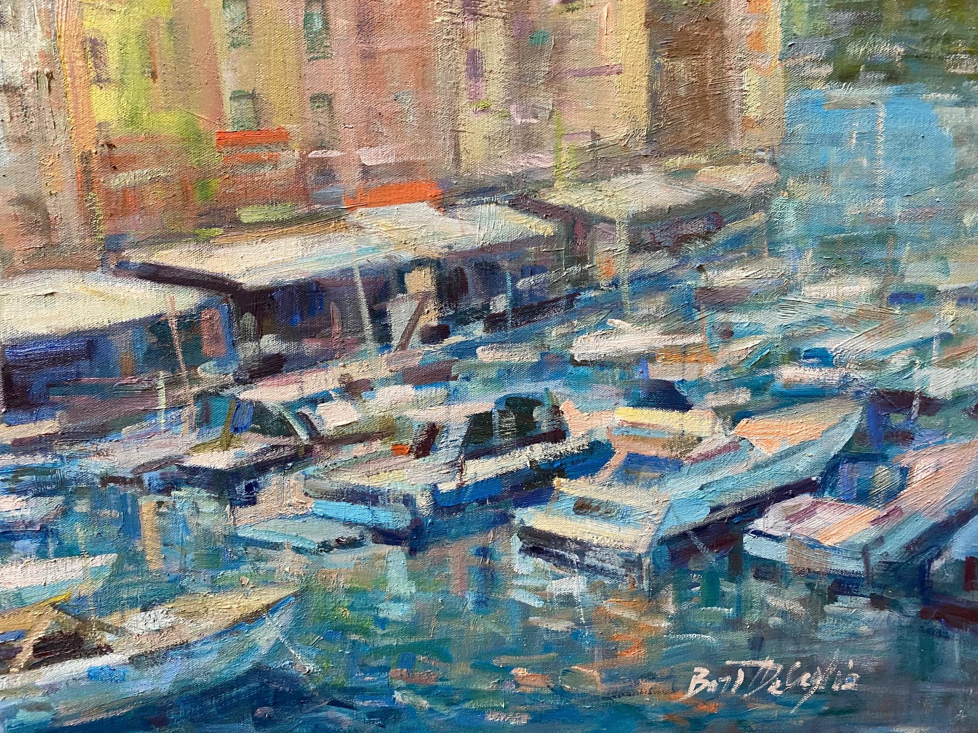 Portofino, original 36x32 impressionist Italian marine landscape - Impressionist Painting by Bart DeCeglie