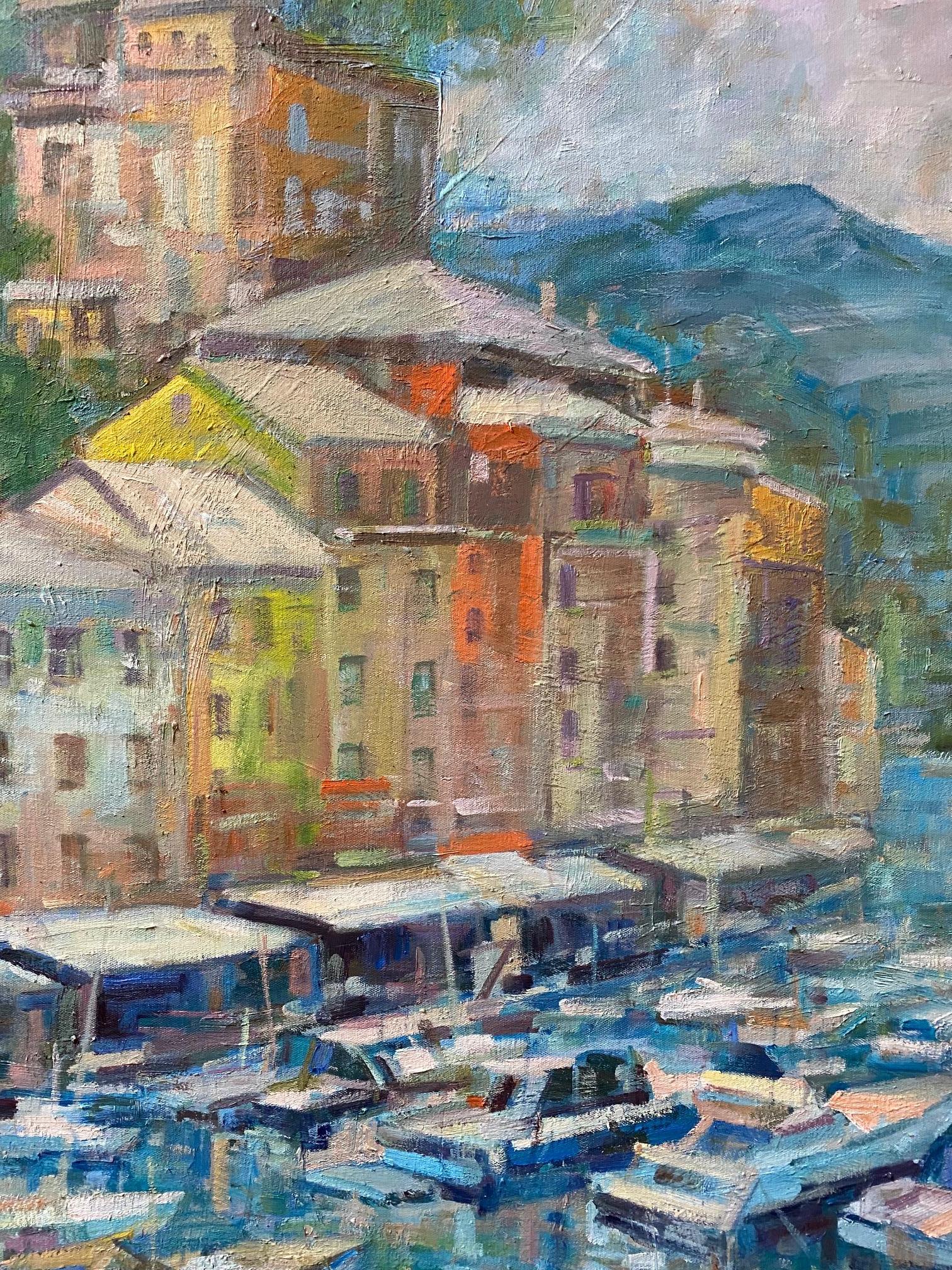 Portofino, original 36x32 impressionist Italian marine landscape For Sale 1