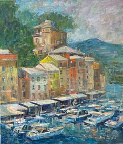 Used Portofino, original 36x32 impressionist Italian marine landscape