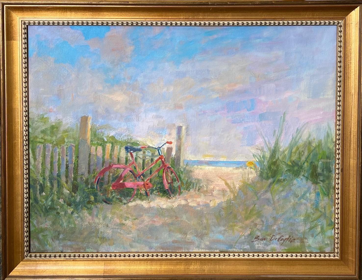 Bart DeCeglie Landscape Painting - Red Bike, original impressionist marine landscape