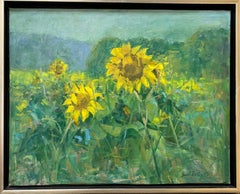 Girasoles, original 24x30 paisaje impresionista contemporáneo
