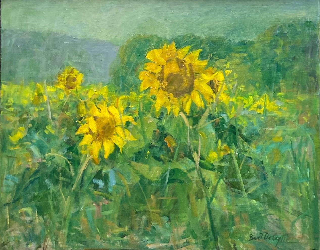 Sunflowers, original 24x30 contemporary impressionist landscape - Painting by Bart DeCeglie