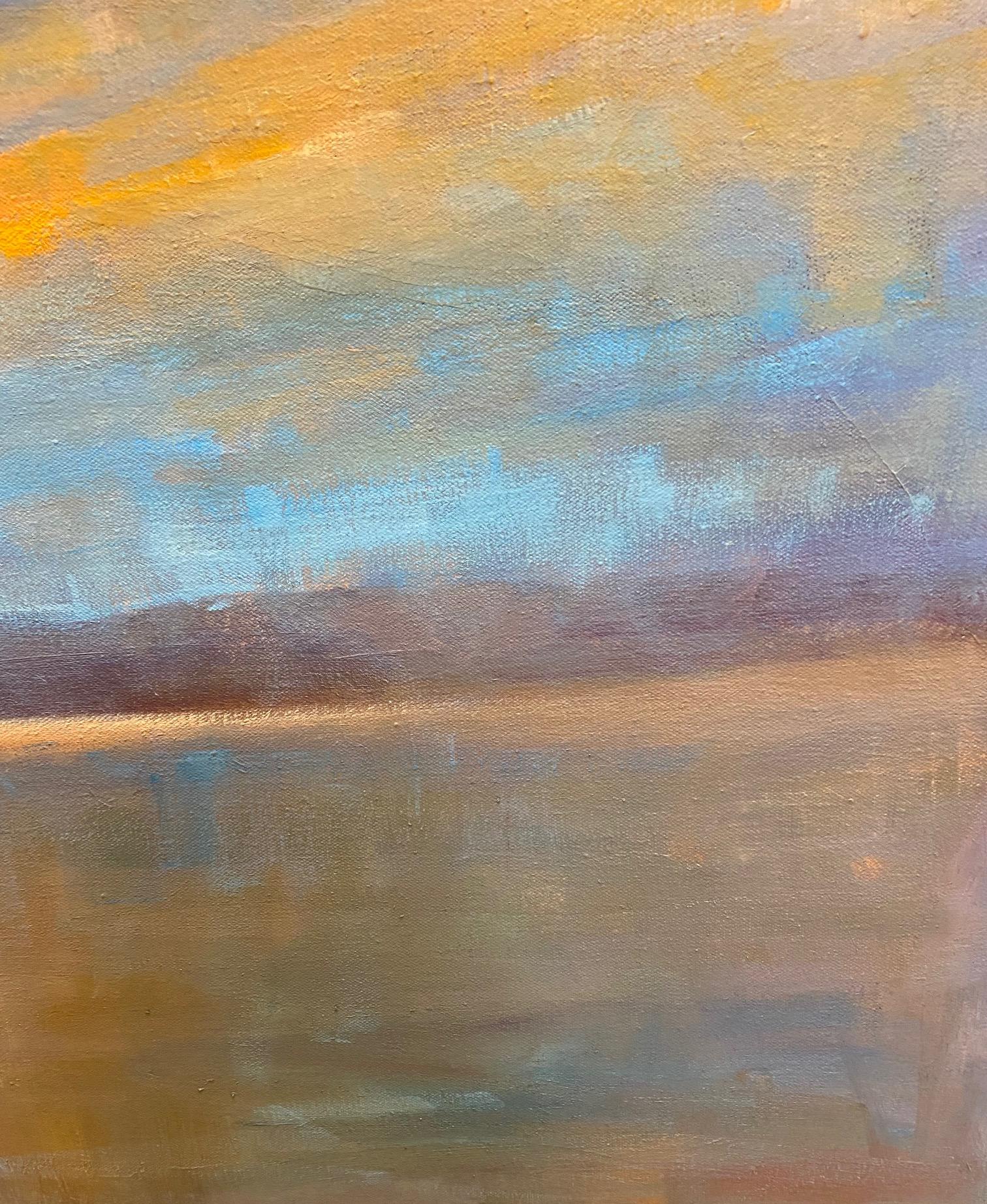 Amanecer, paisaje marino expresionista abstracto original de 32x32 7