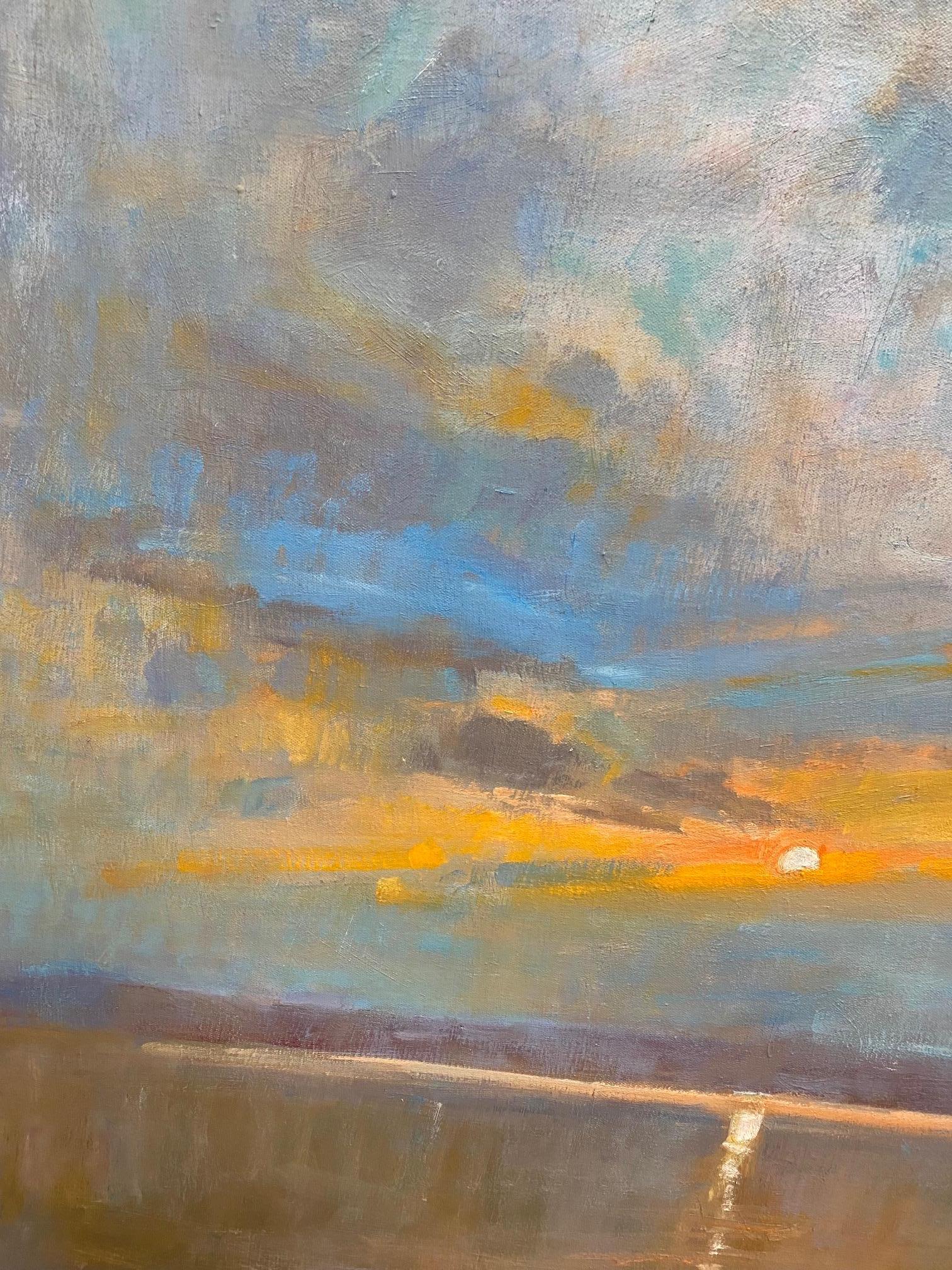 Amanecer, paisaje marino expresionista abstracto original de 32x32 1