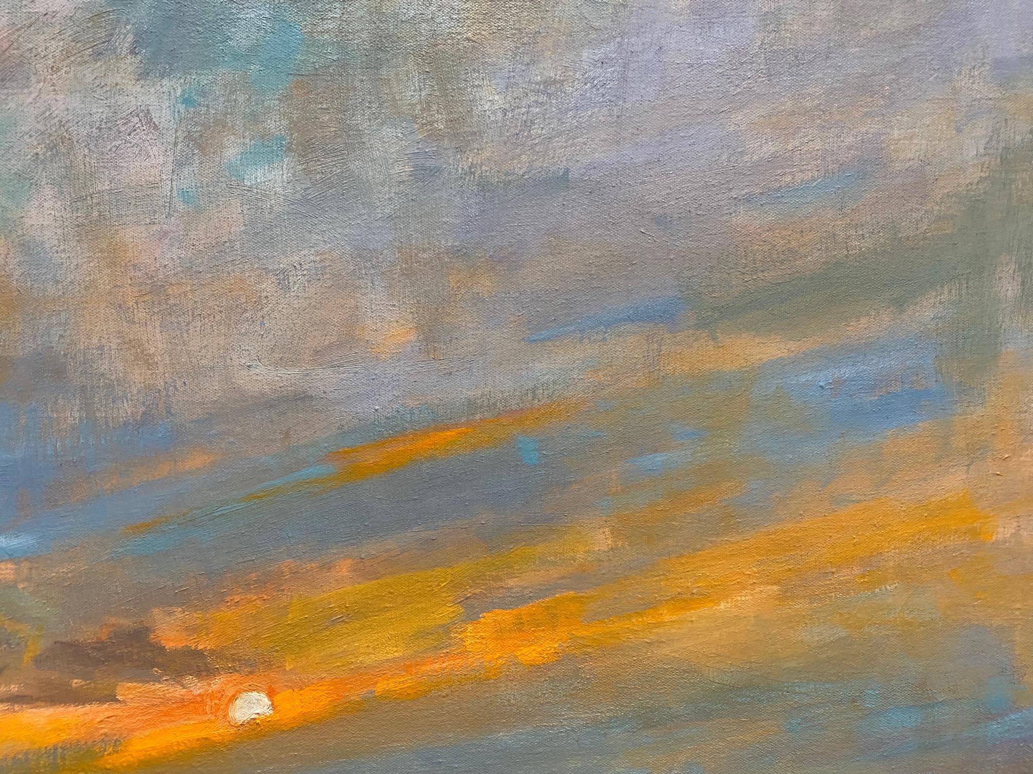 Amanecer, paisaje marino expresionista abstracto original de 32x32 3