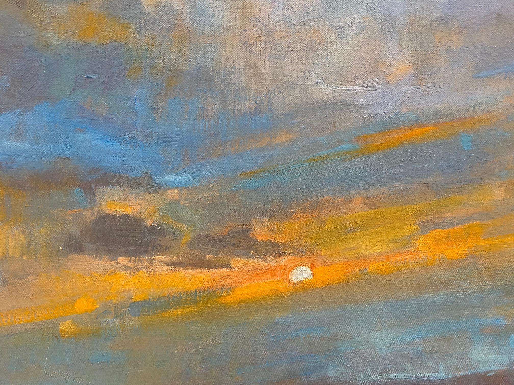 Amanecer, paisaje marino expresionista abstracto original de 32x32 4