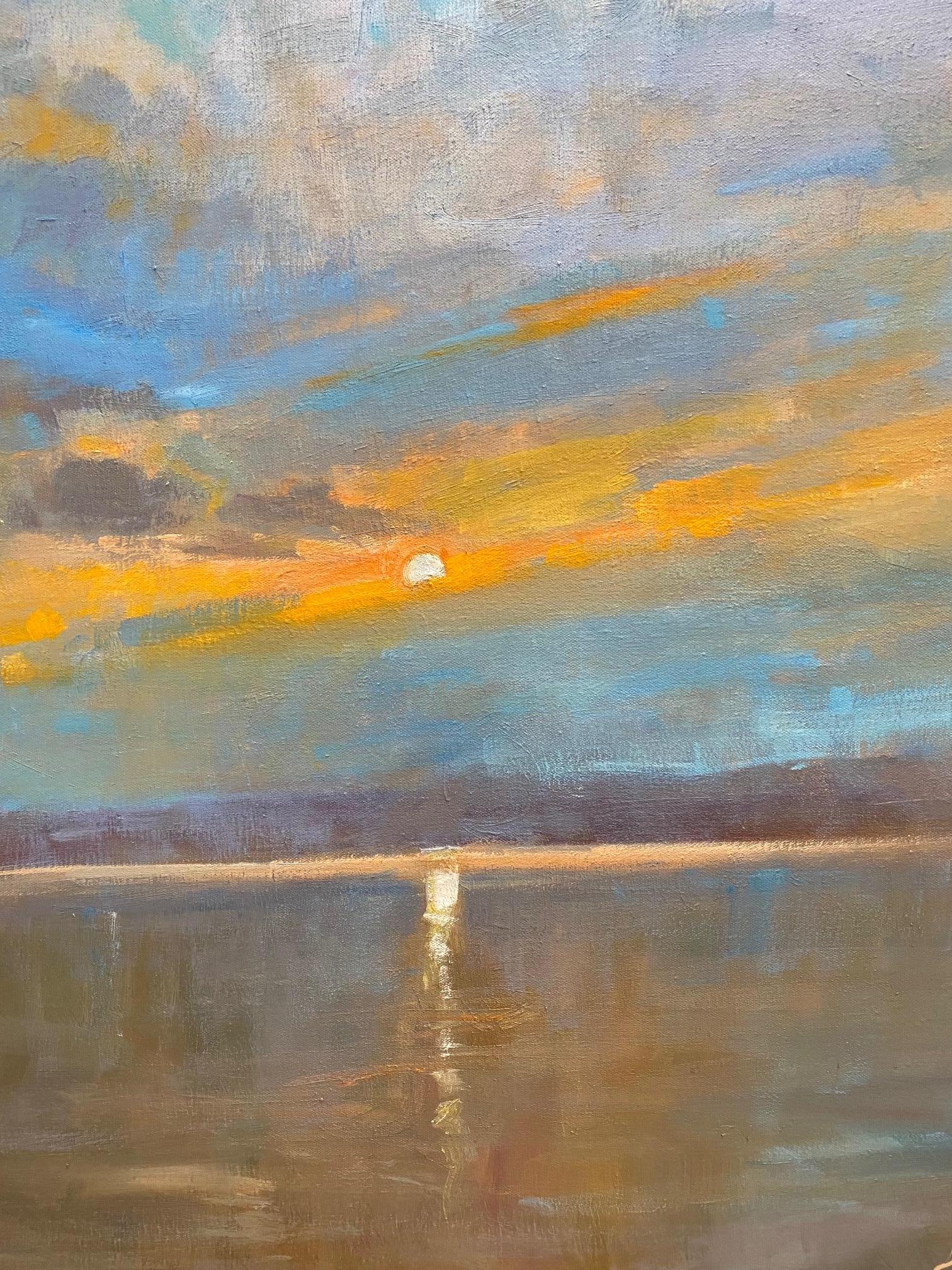 Amanecer, paisaje marino expresionista abstracto original de 32x32 5