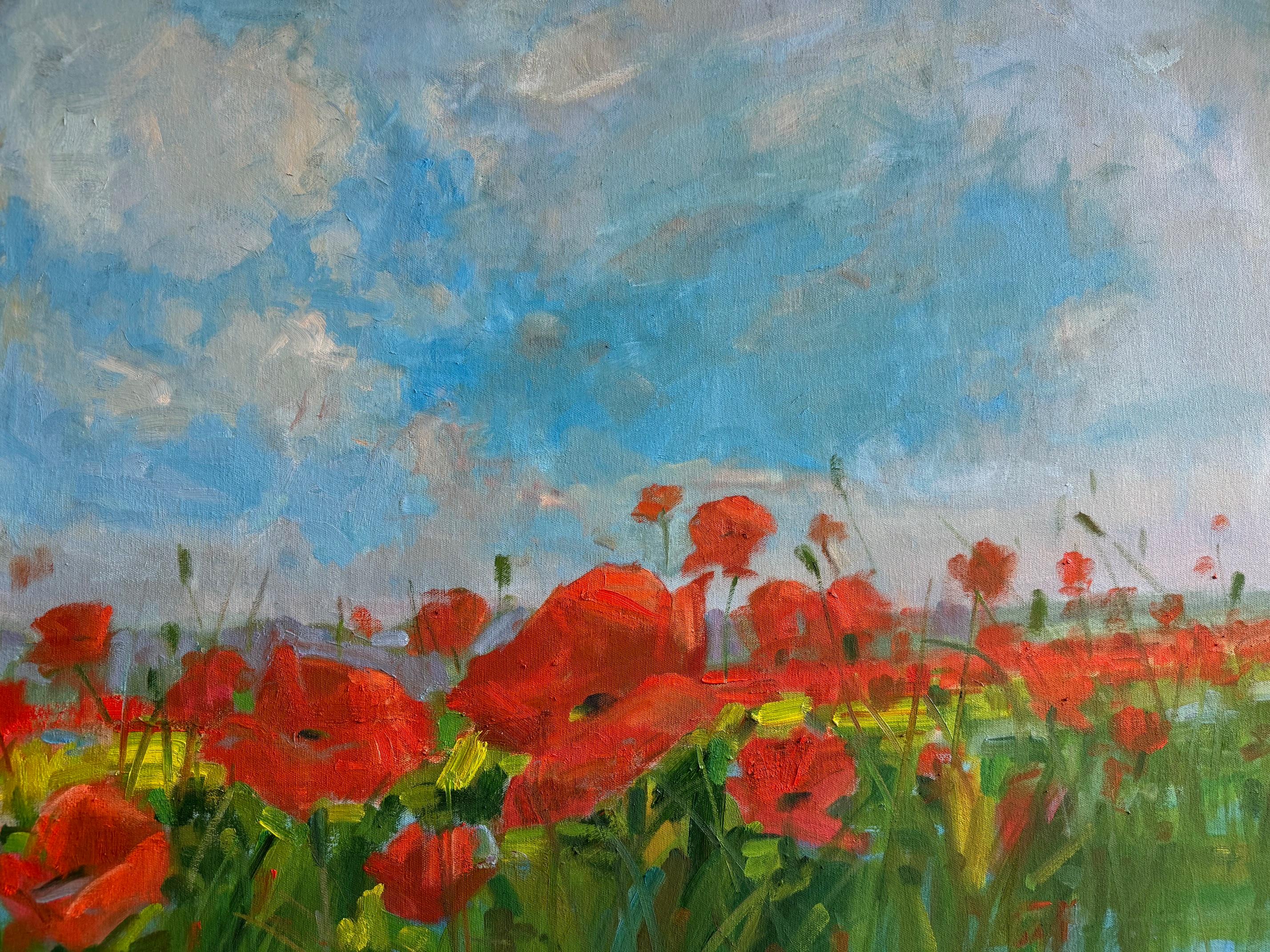 Amapolas de la Toscana, original 30x40 paisaje impresionista italiano - Painting Impresionista de Bart DeCeglie
