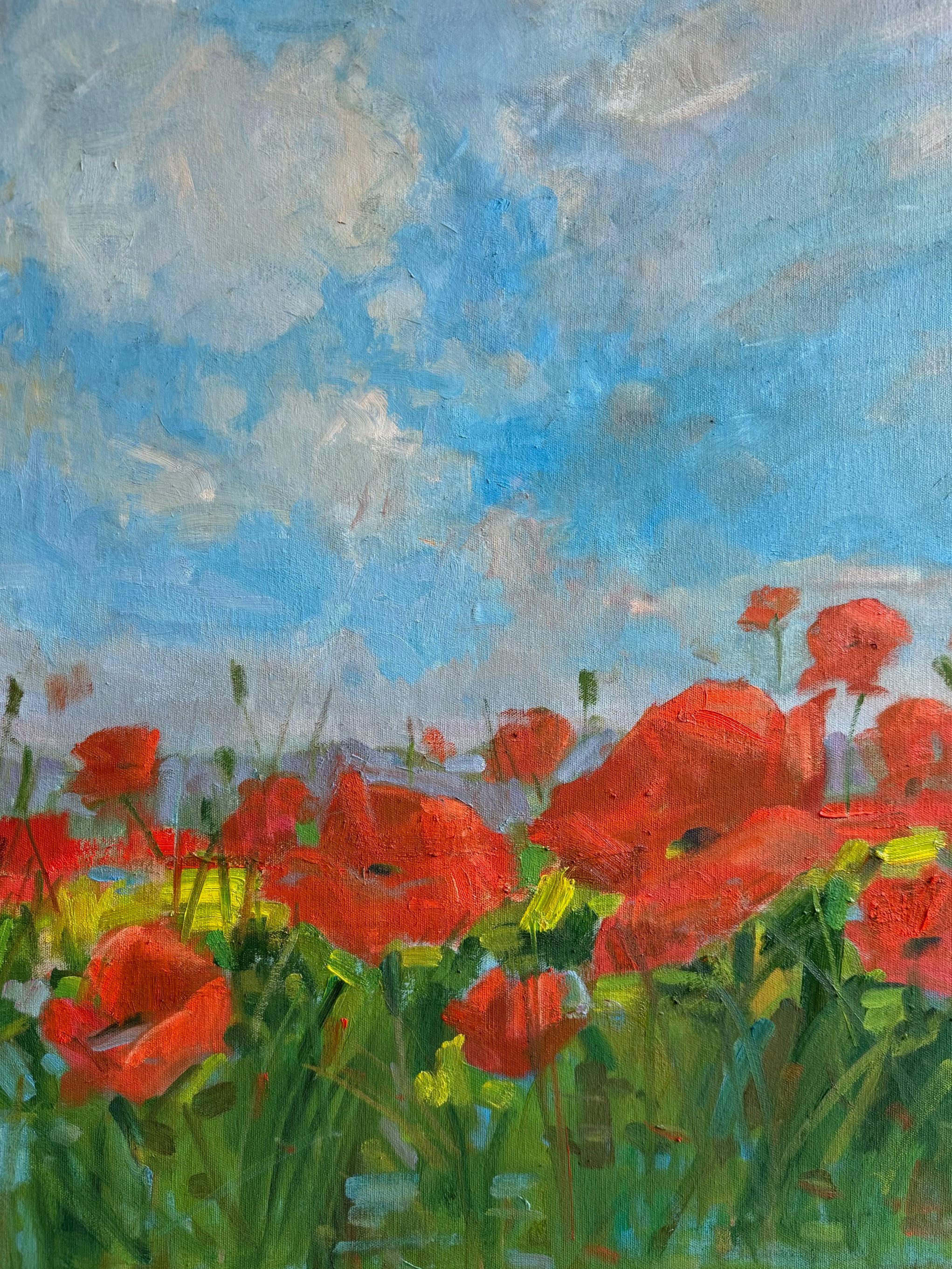 Amapolas de la Toscana, original 30x40 paisaje impresionista italiano - Landscape Painting Gris de Bart DeCeglie