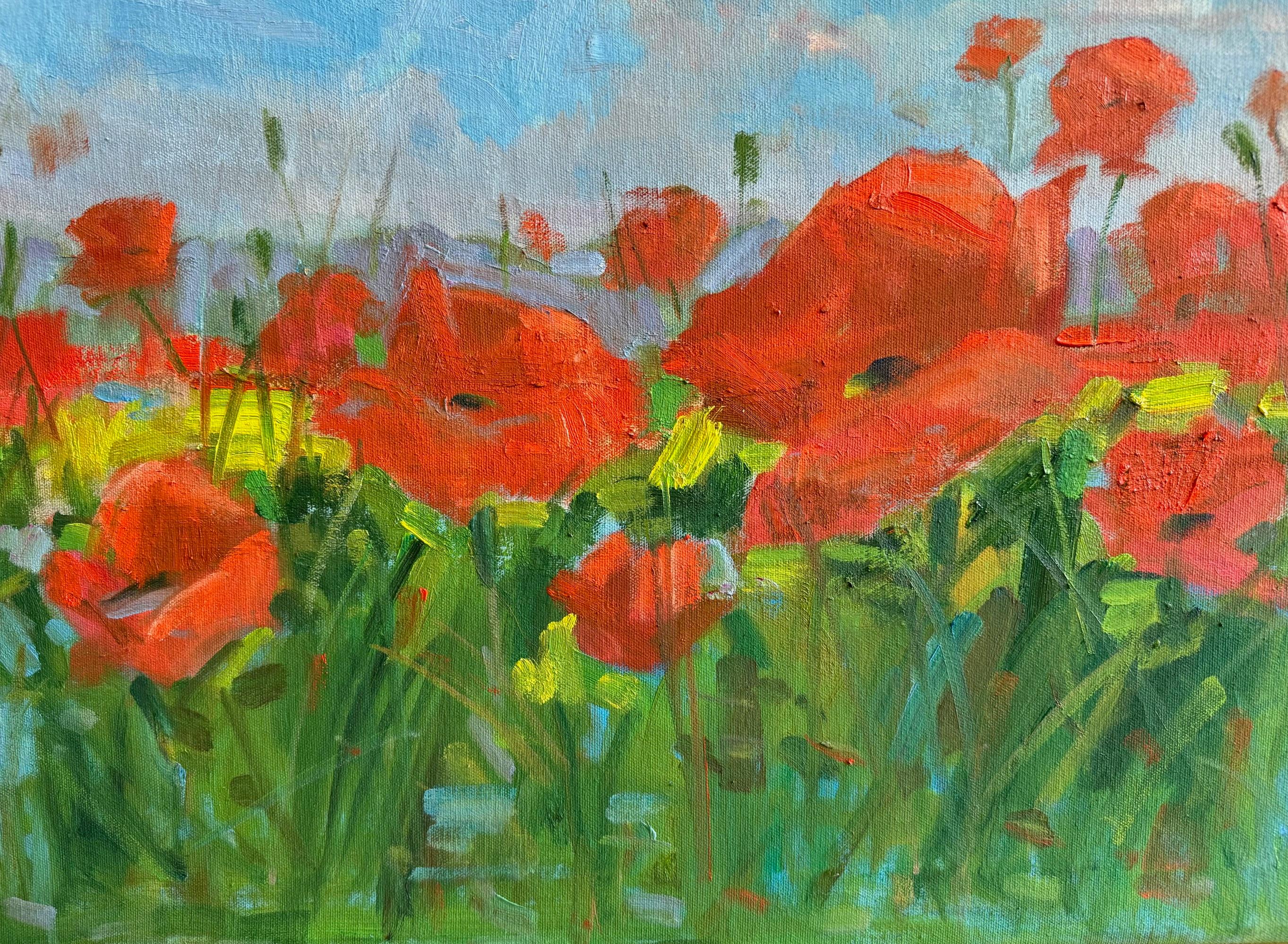 Amapolas de la Toscana, original 30x40 paisaje impresionista italiano en venta 2