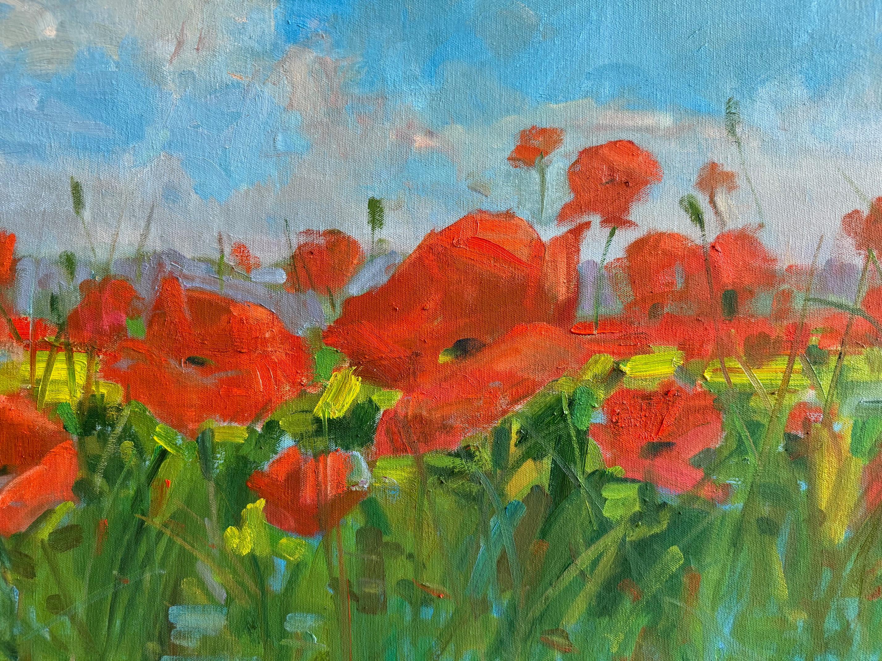 Amapolas de la Toscana, original 30x40 paisaje impresionista italiano en venta 3