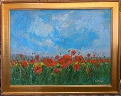 Tuscan Poppies, original 30x40 impressionist Italian landscape