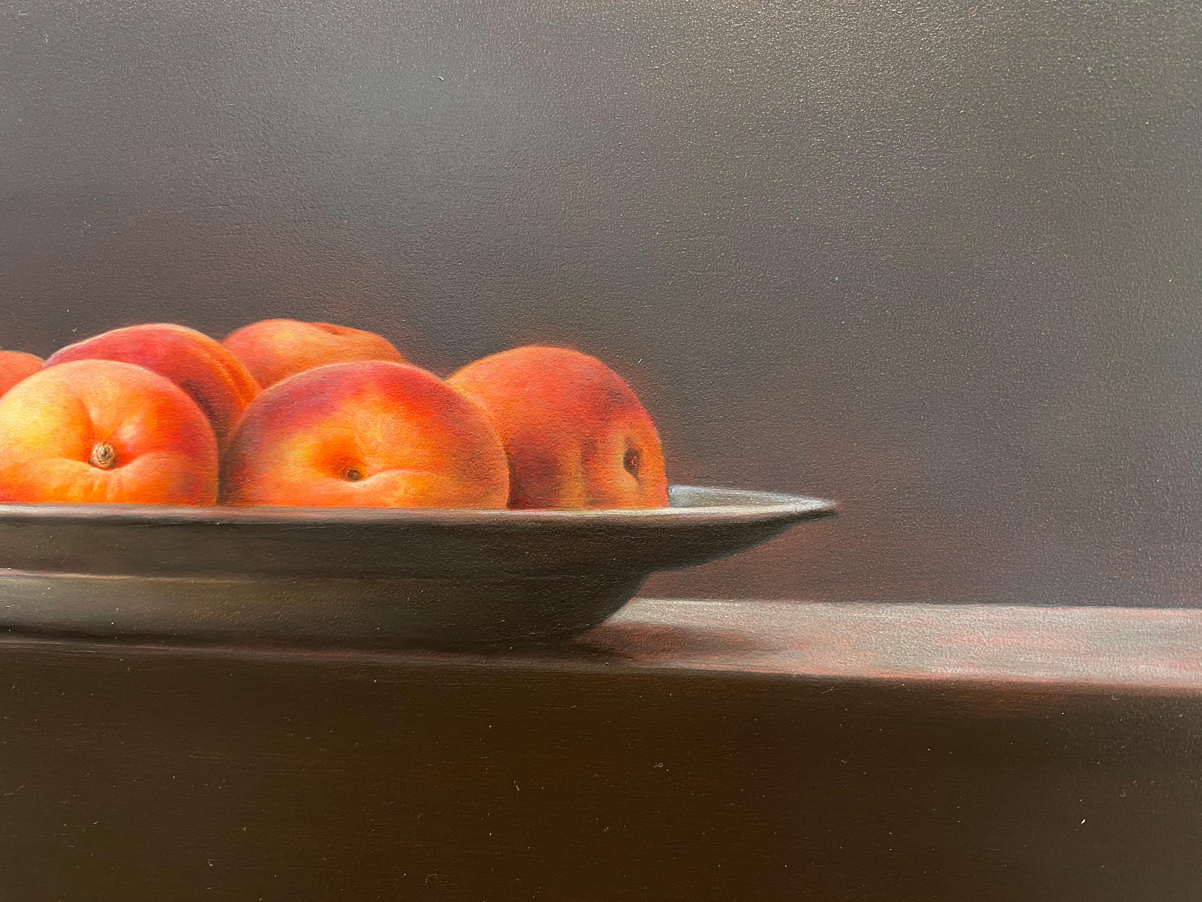 Bart Koning (Dutch artist)
Bowl of Peaches
29 x 40 cm (not framed)
Oil paint on wood panel

We're proud to introduce Dutch/ German artist Bart Koning.

Incredibly clever how the originally Dutch Bart Koning knows how to make all subjects his subject