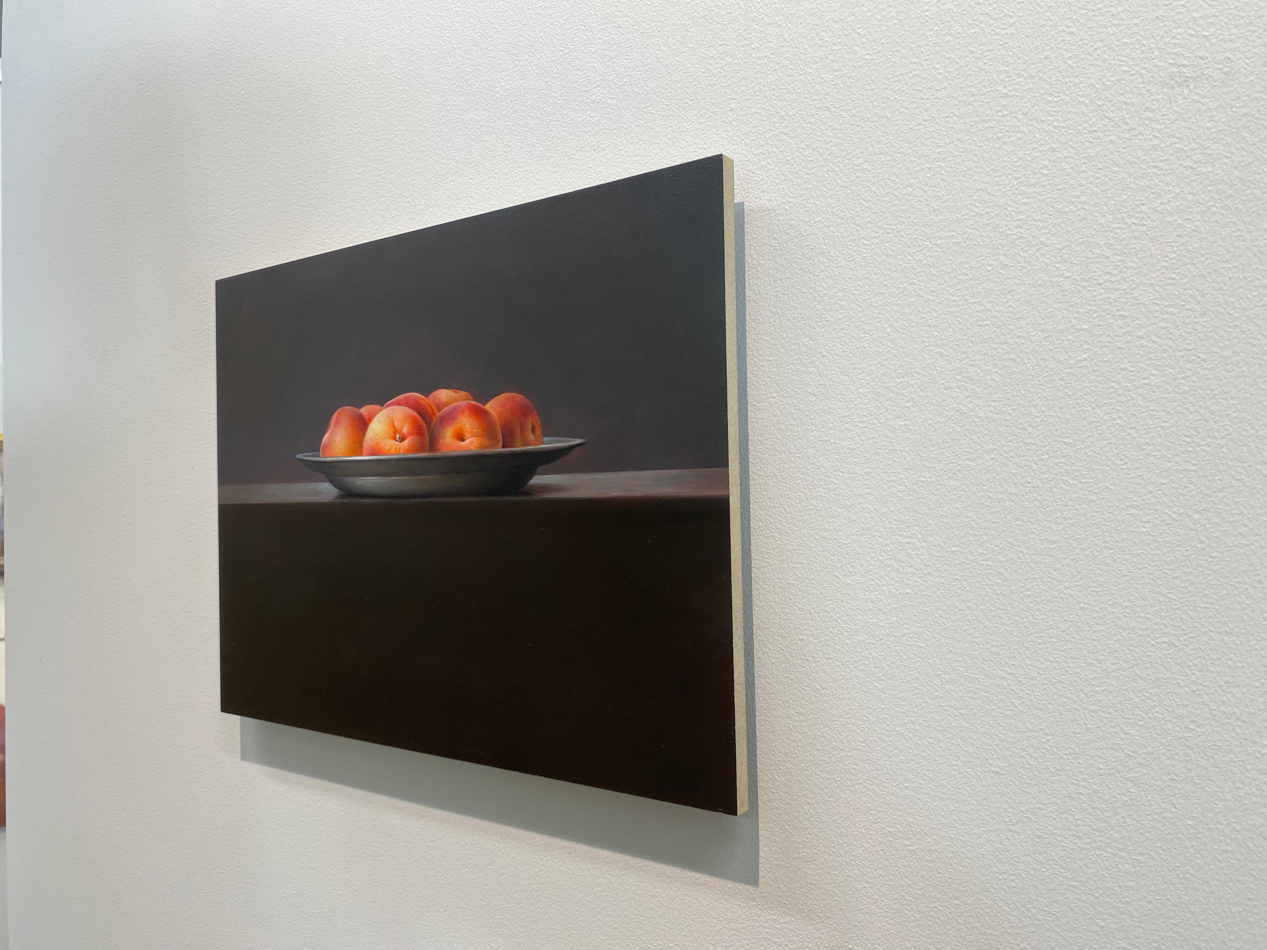 Bowl of Peaches - 21st Century Contemporary Realistic Still Life Fruit Painting For Sale 5