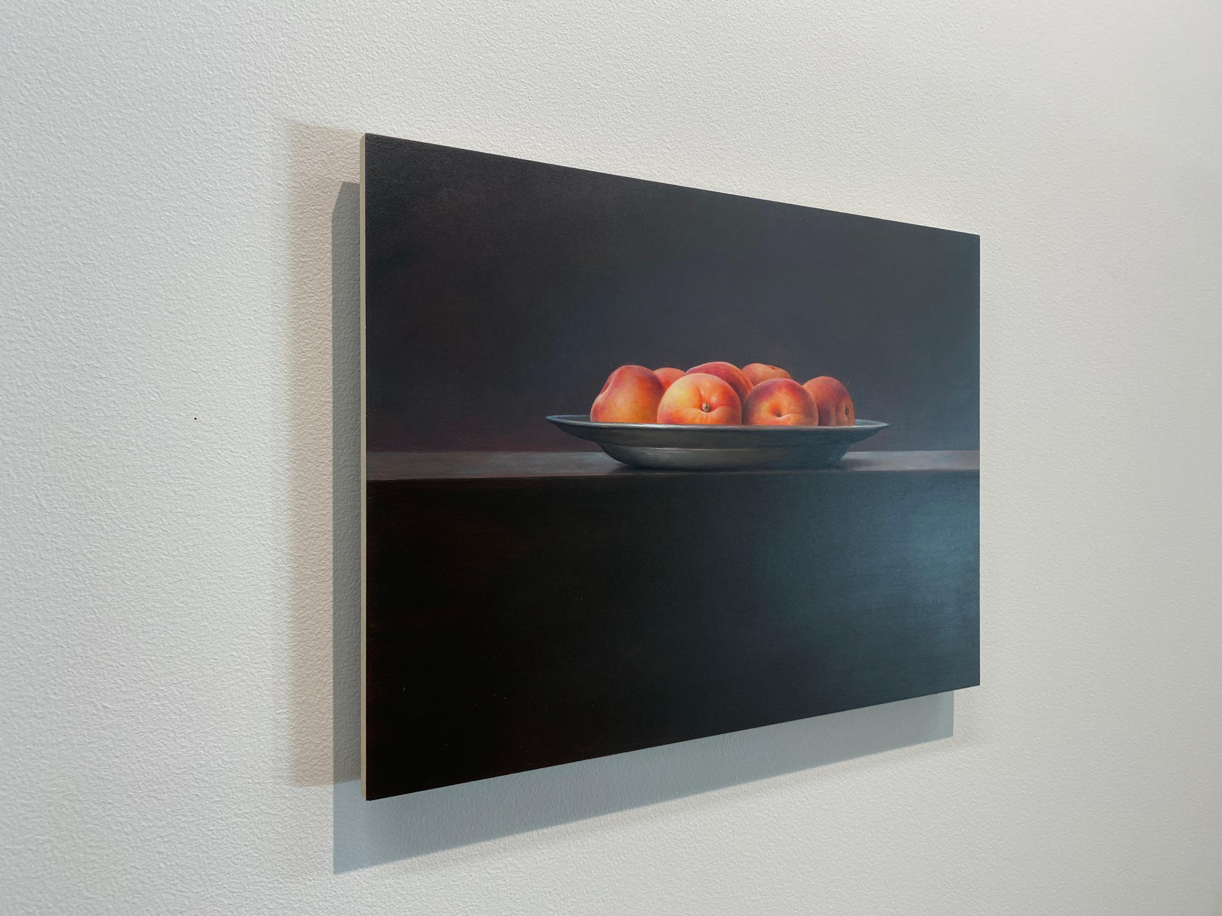 Bowl of Peaches - 21st Century Contemporary Realistic Still Life Fruit Painting For Sale 6