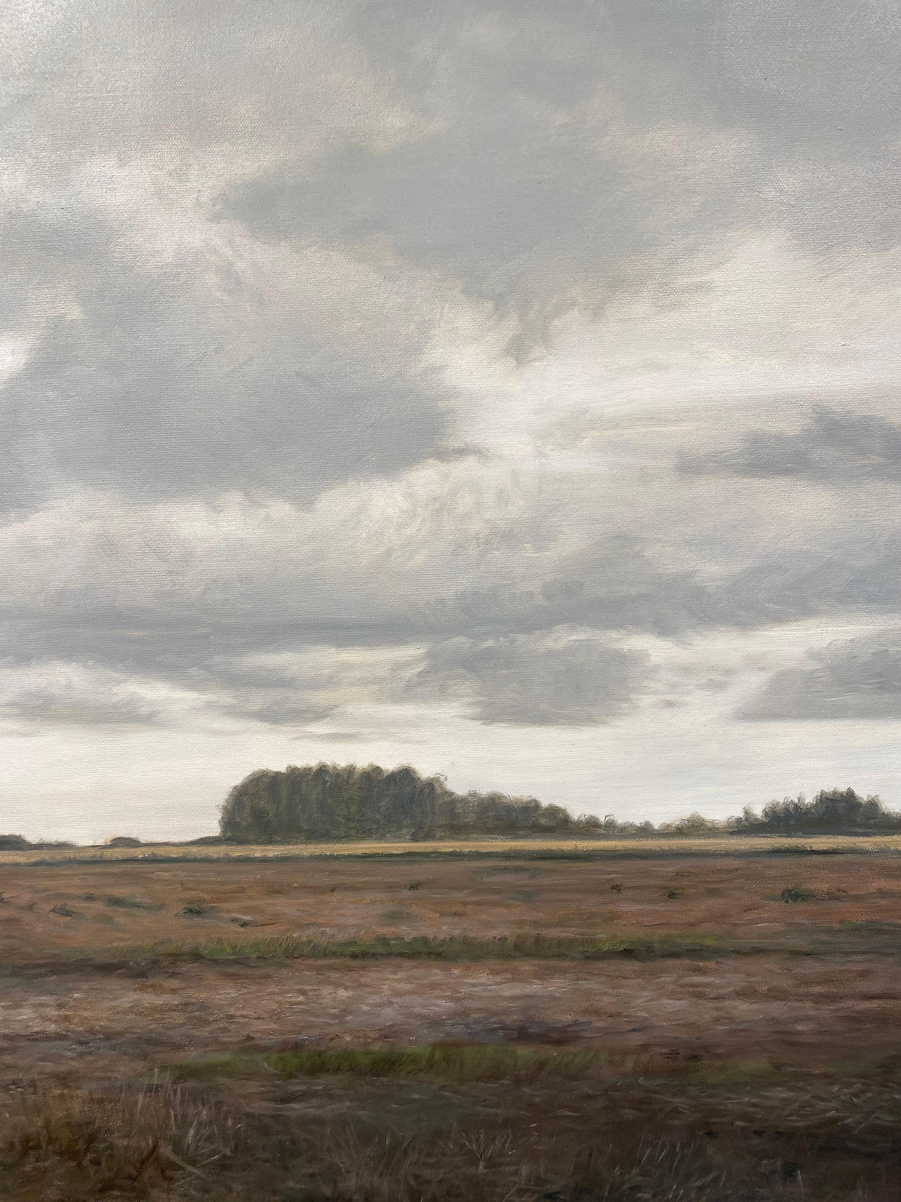 Carrefour l'arbre -21. Jahrhundert Zeitgenössische Realistische Landschaftsmalerei (Grau), Landscape Painting, von Bart Koning