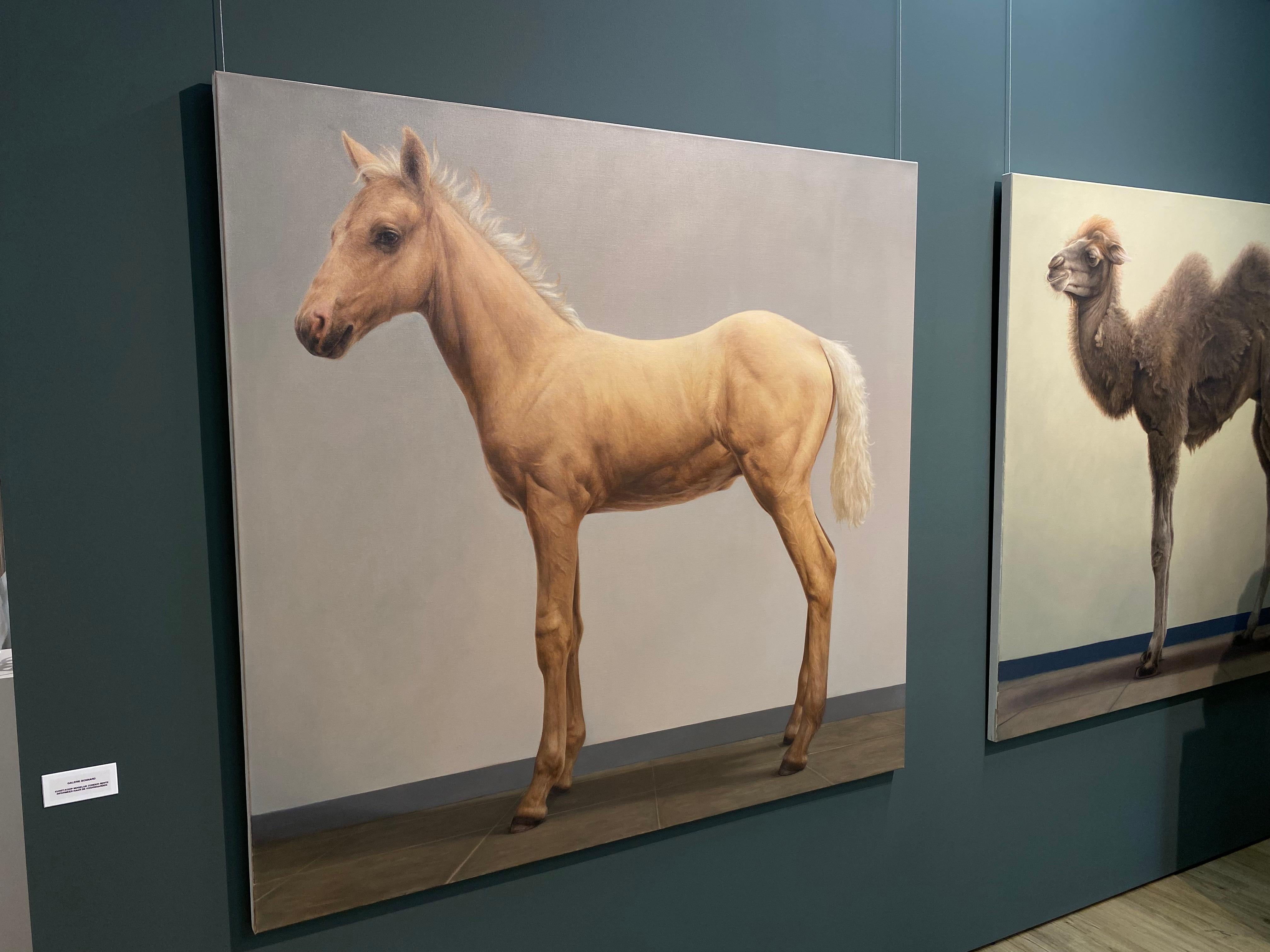 Fowl- 21 Jahrhundert Contemporary hyperrealistische Ölgemälde von Pferd im Angebot 6