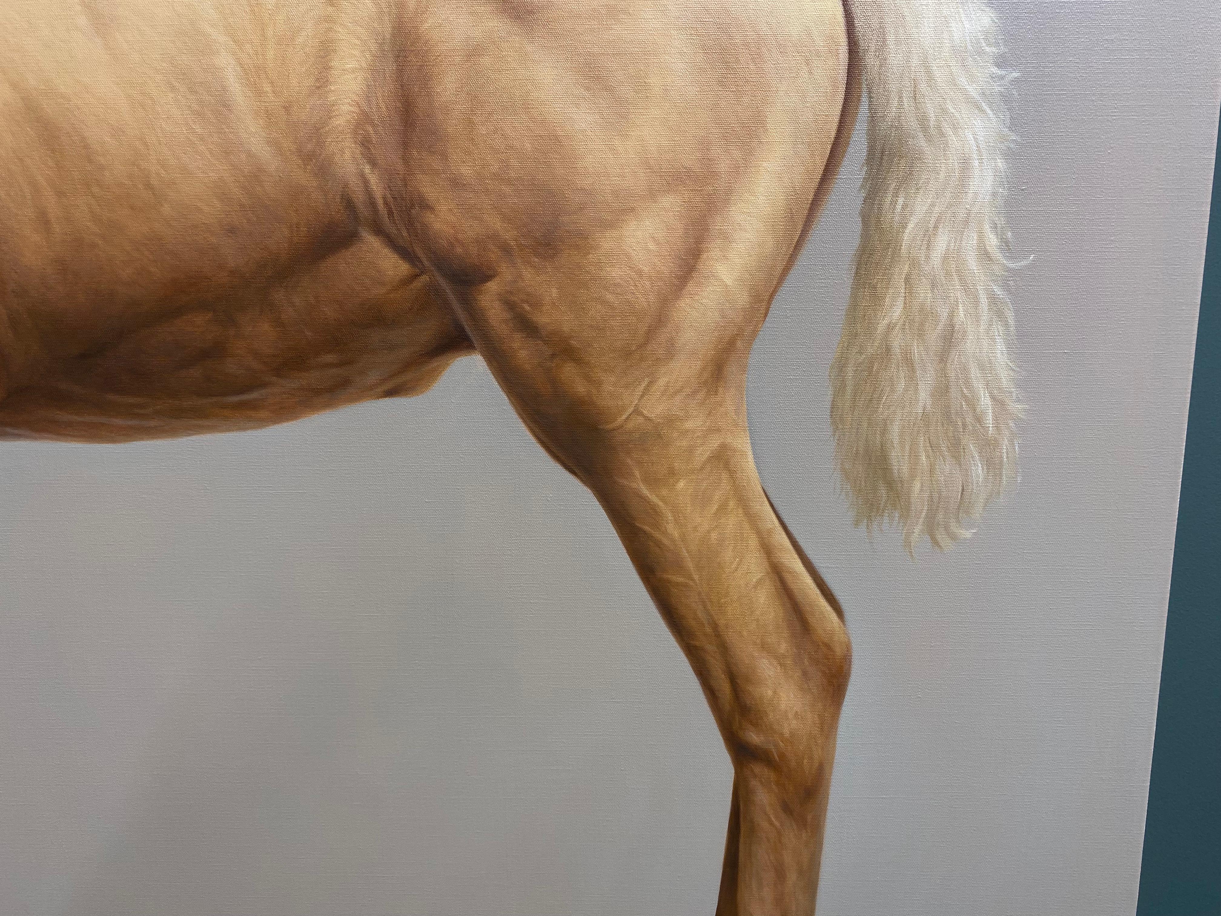 Fowl- 21 Jahrhundert Contemporary hyperrealistische Ölgemälde von Pferd im Angebot 3