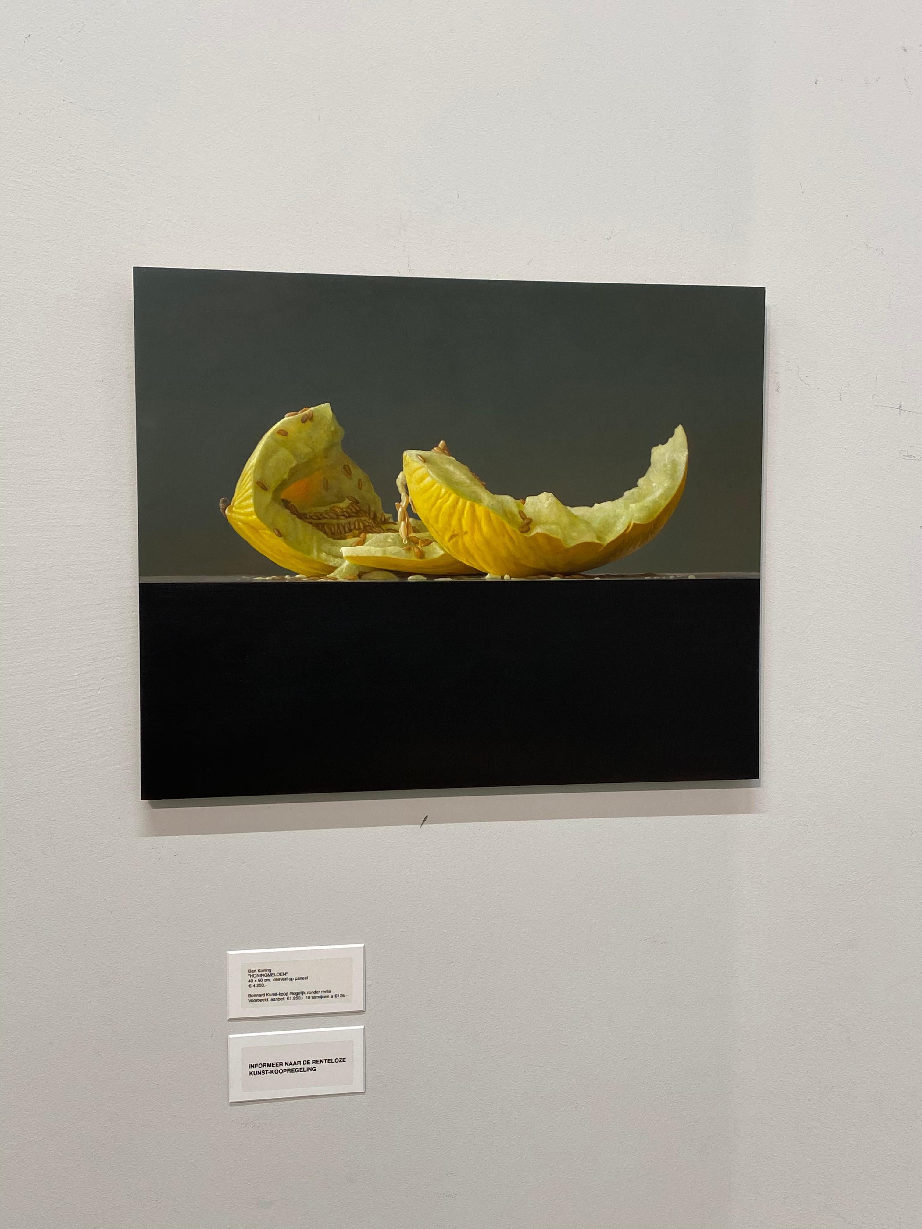 Honeydew Melo- 21st Century Still-life  painting of a yellow Melon - Painting by Bart Koning