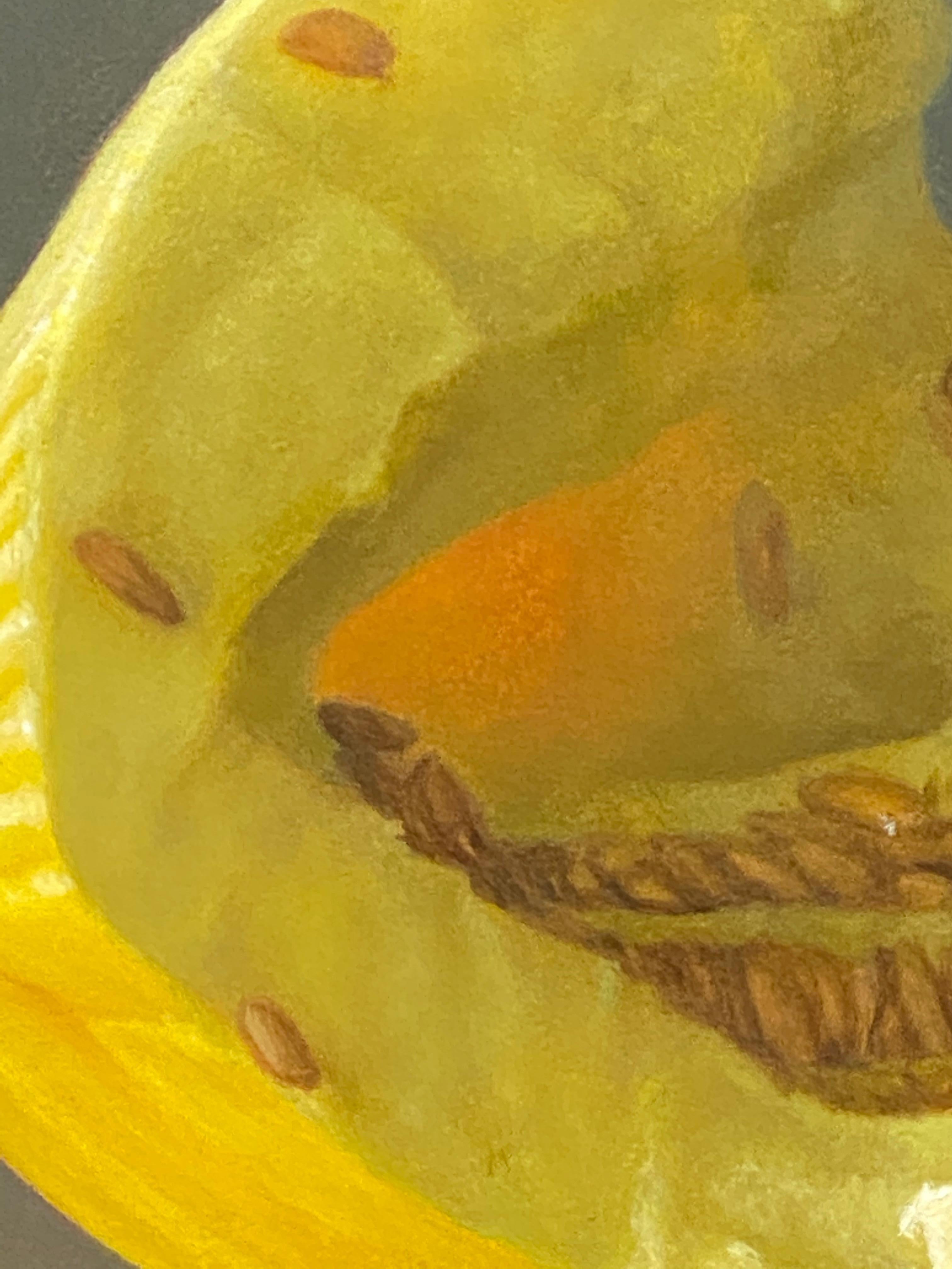 Honeydew Melo- 21st Century Still-life  painting of a yellow Melon 2