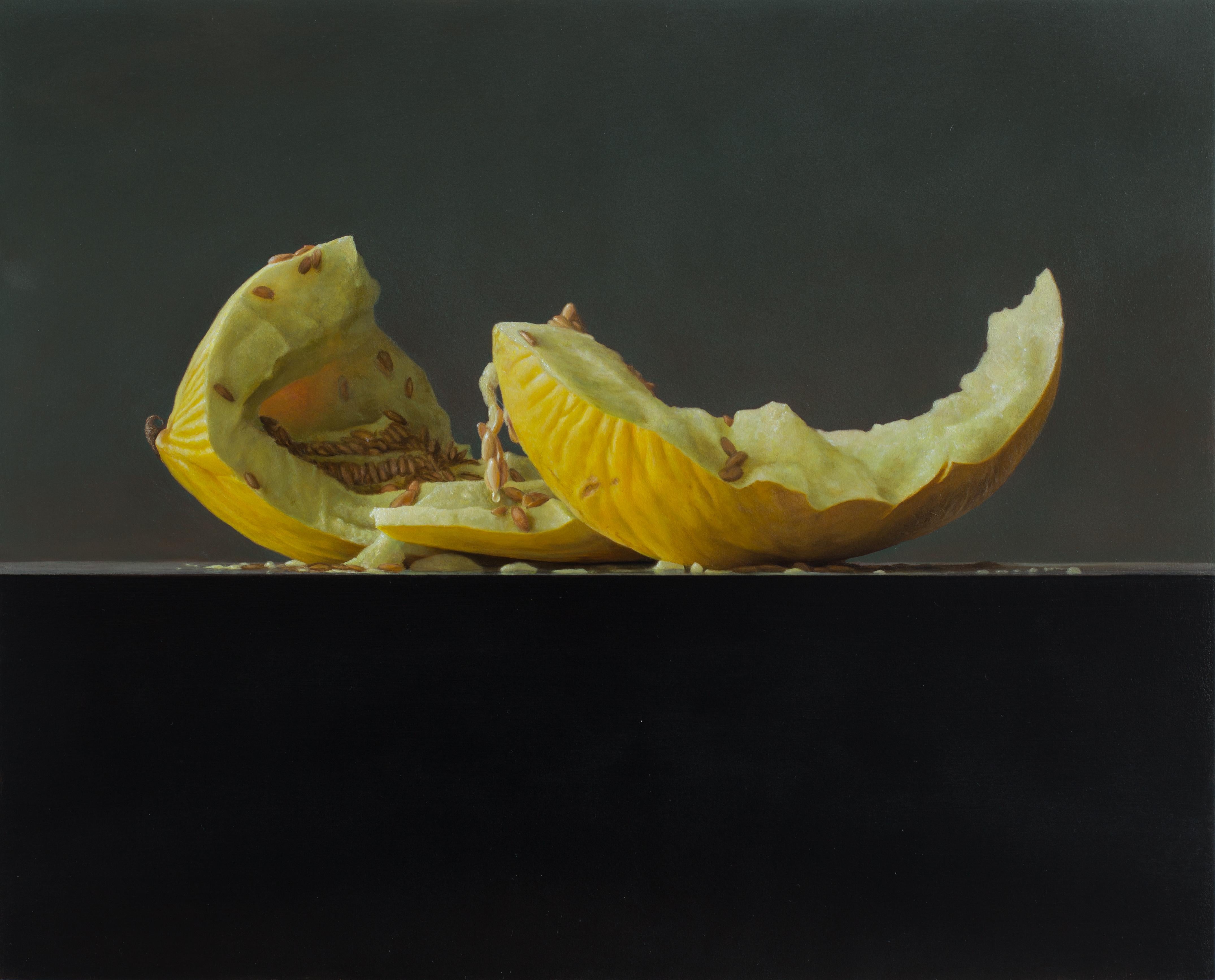 Bart Koning Figurative Painting - Honeydew Melo- 21st Century Still-life  painting of a yellow Melon