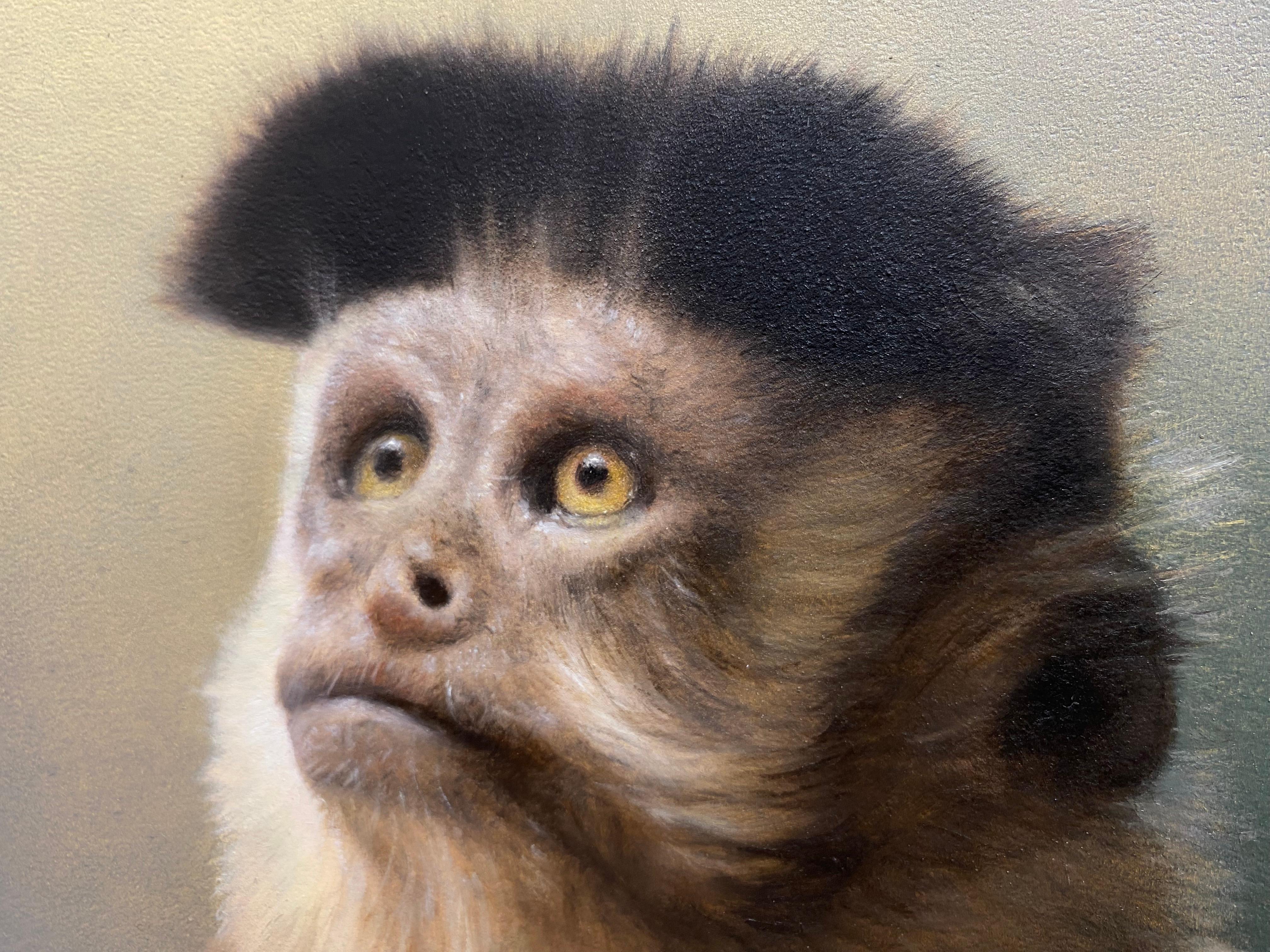 Monky -21. Jahrhundert Zeitgenössisches realistisches Stilleben eines Tieres (Grau), Animal Painting, von Bart Koning