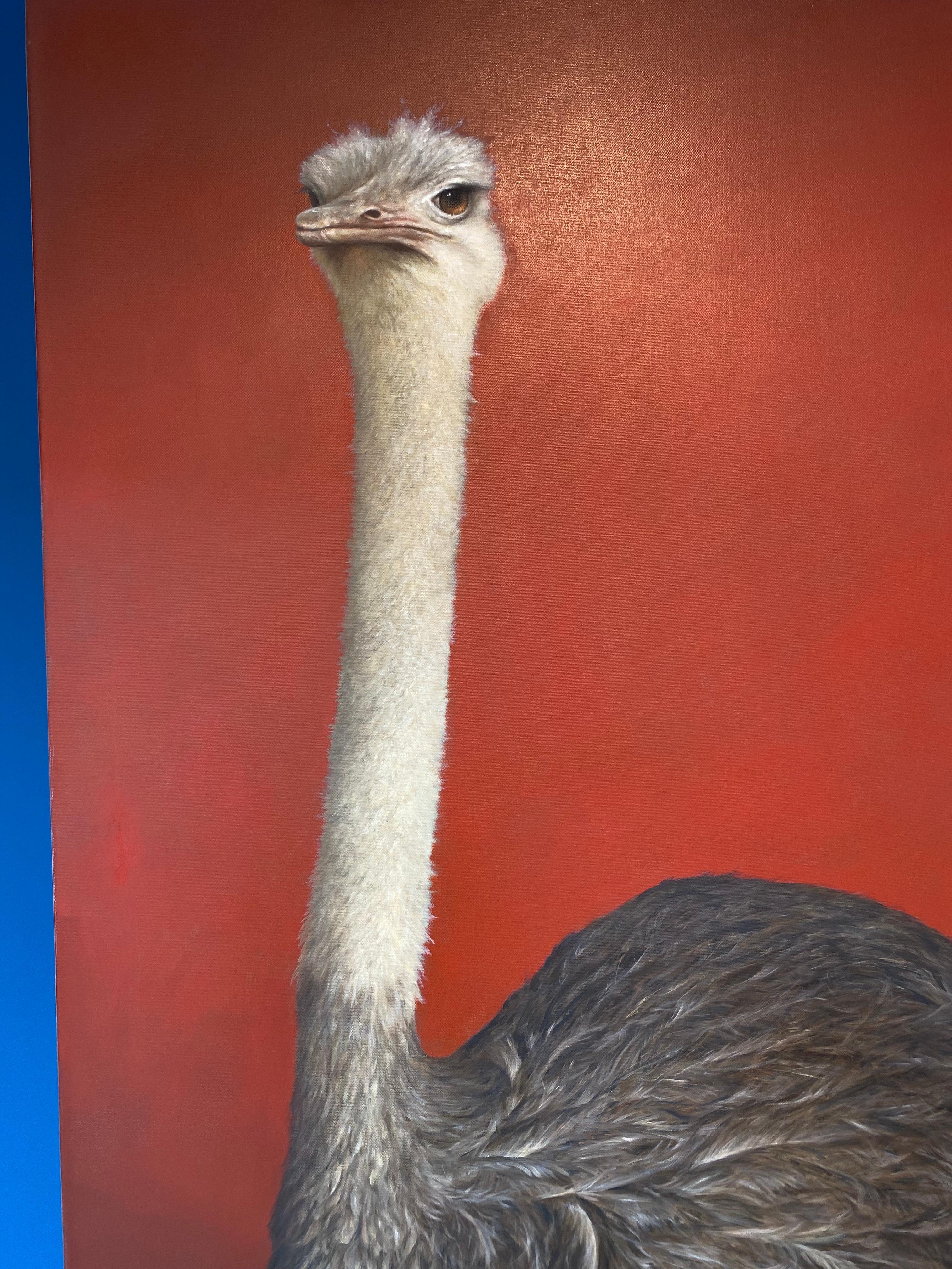 Bart Koning (Dutch artist)
Ostrich in Front of a Red Wall
220 x 110 cm 
Oil paint on canvas

We're proud to introduce Dutch/ German artist Bart Koning.

Incredibly clever how the originally Dutch Bart Koning knows how to make all subjects his