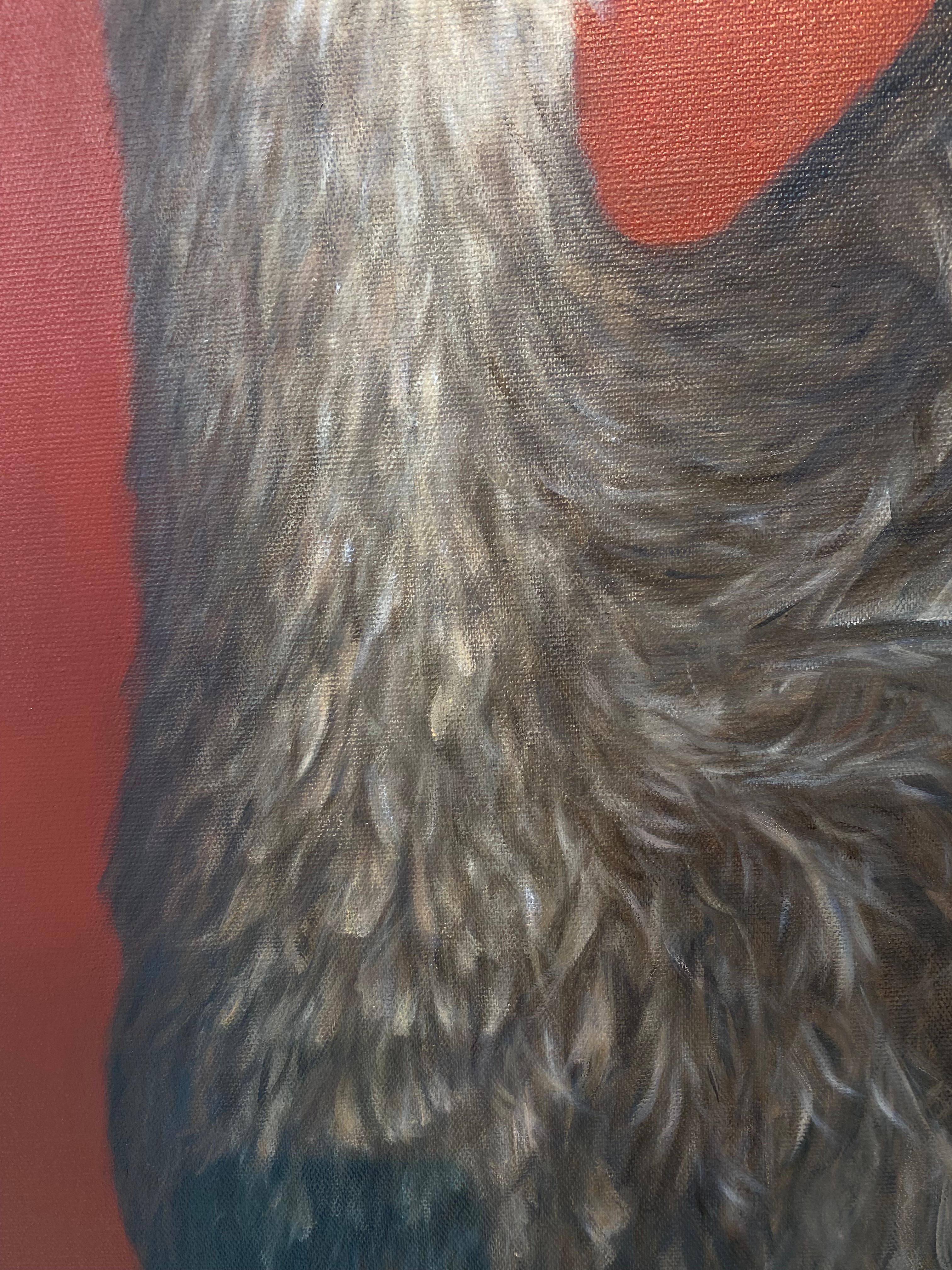 Ostrich in Front of a Red Wall -21st Century Contemporary Realistic Painting im Angebot 1