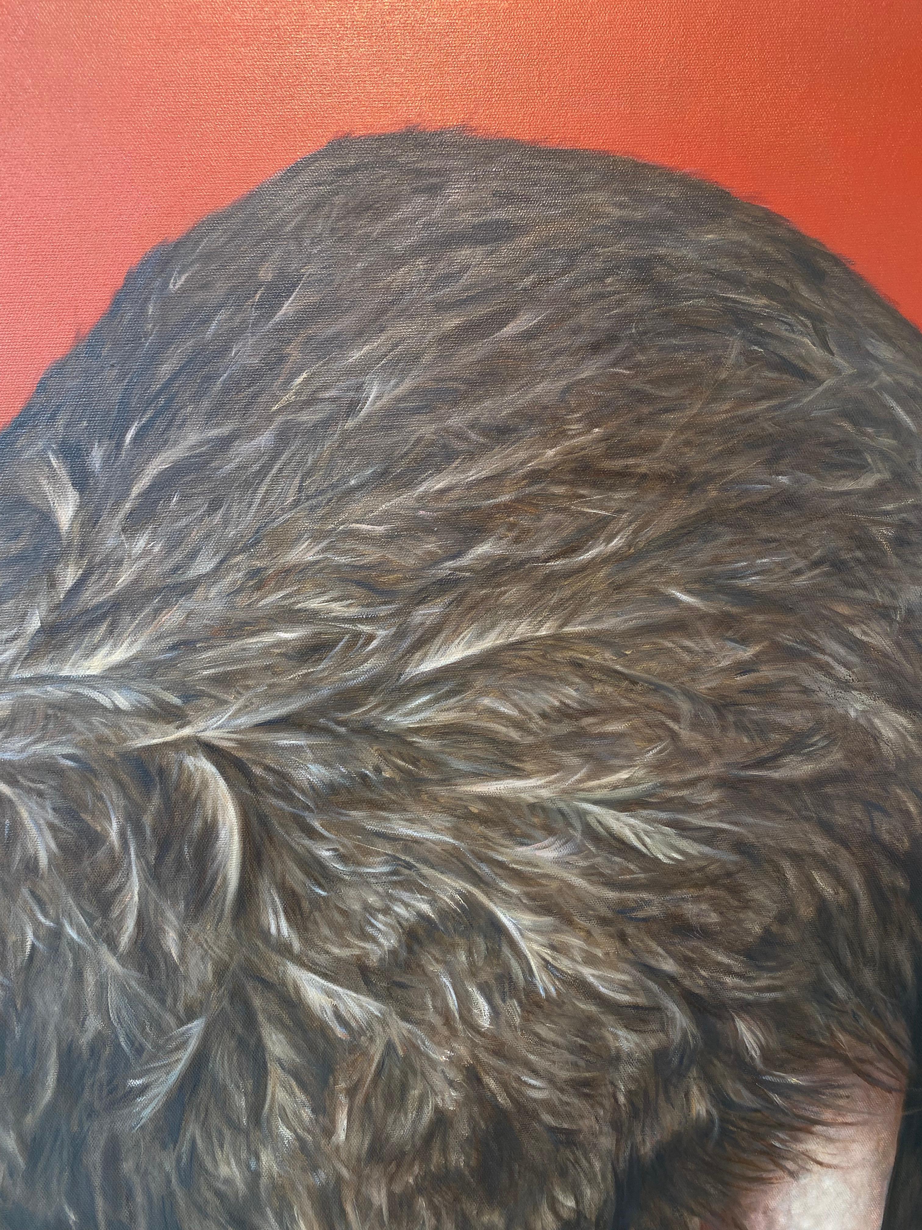 Ostrich in Front of a Red Wall -21st Century Contemporary Realistic Painting im Angebot 2