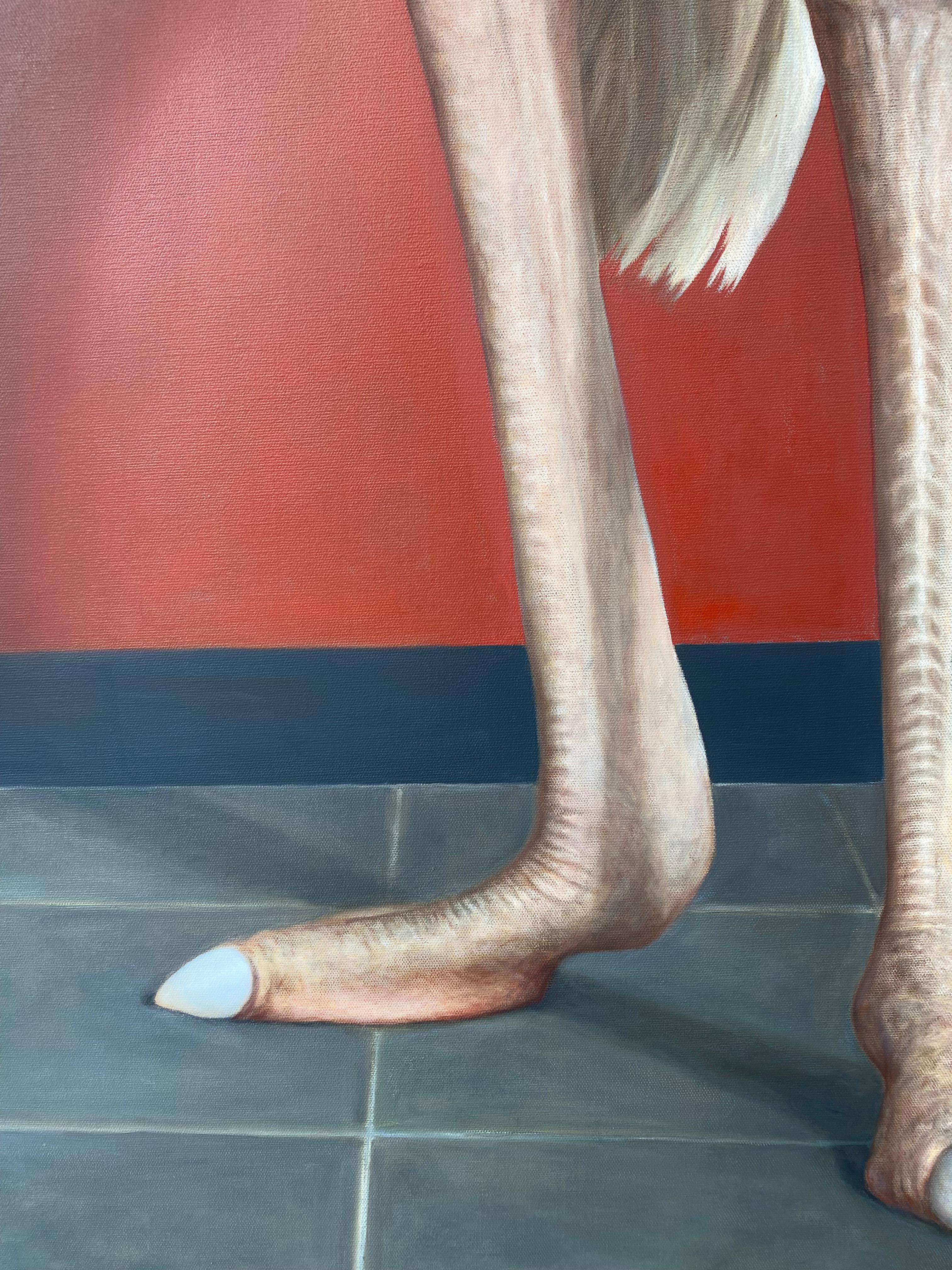 Ostrich in Front of a Red Wall -21st Century Contemporary Realistic Painting im Angebot 3
