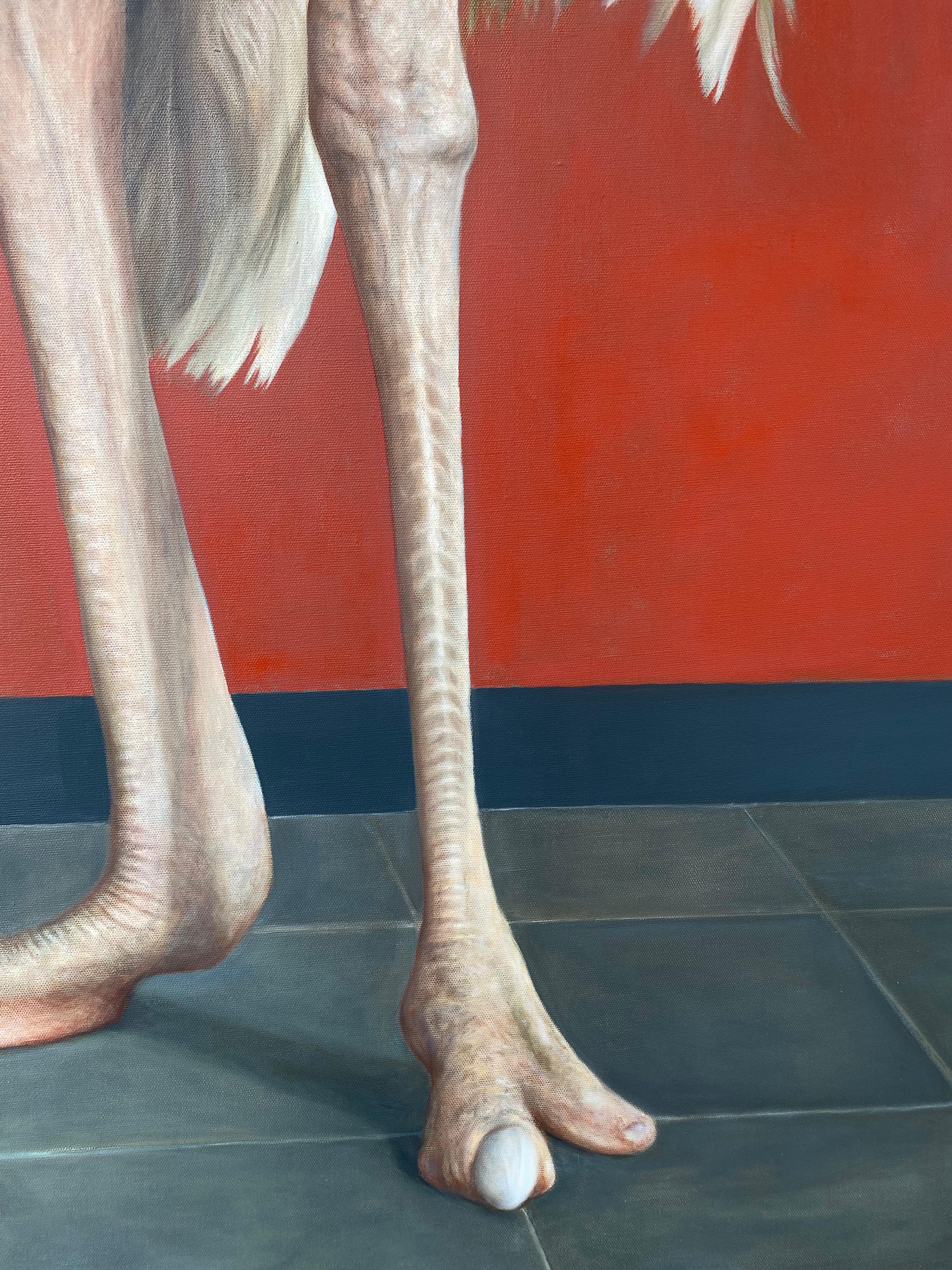 Ostrich in Front of a Red Wall -21st Century Contemporary Realistic Painting im Angebot 4