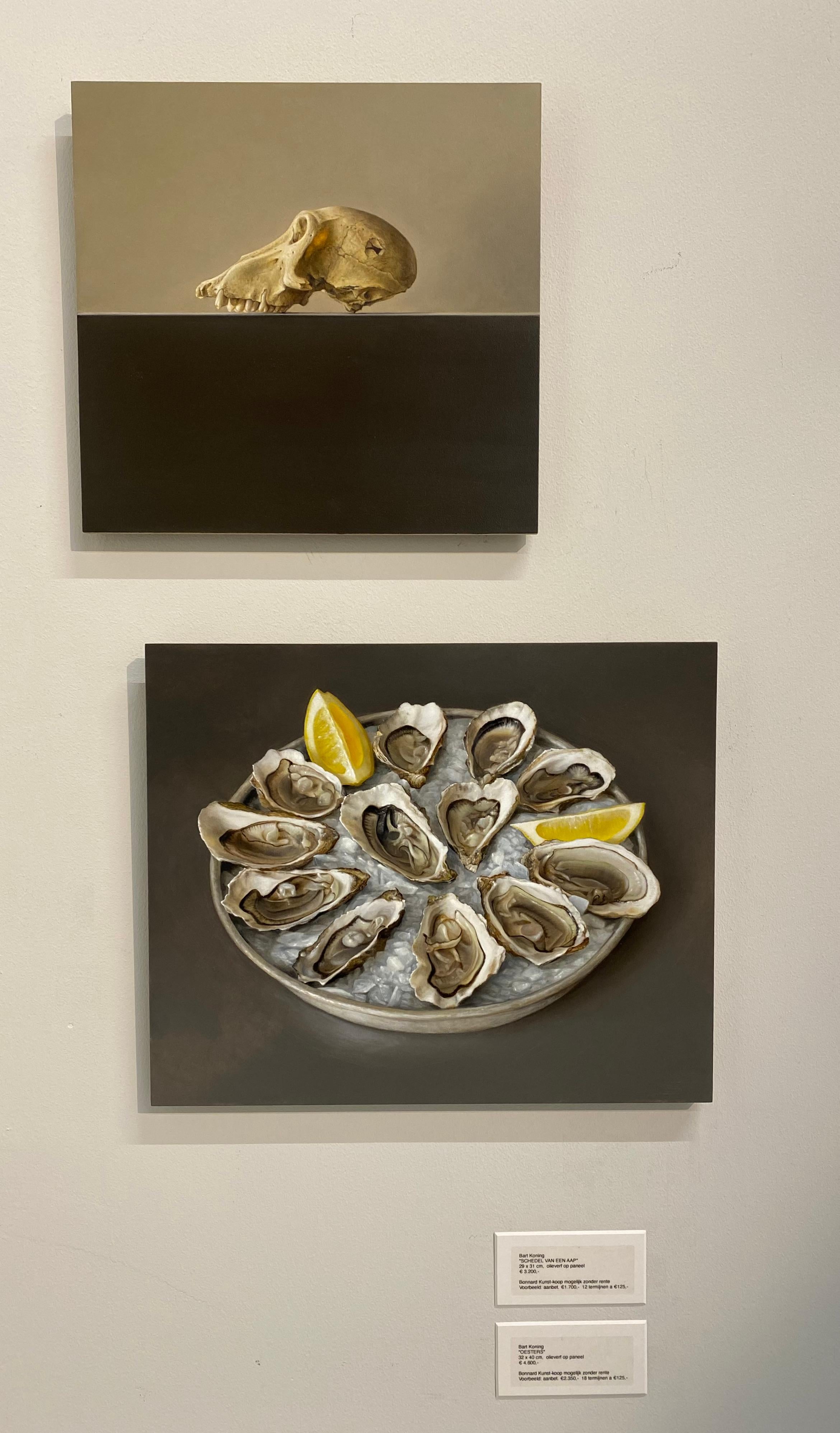 Oysters - 21st Century Still-life painting of a plate with Oysters , Ice & Lemon - Painting by Bart Koning