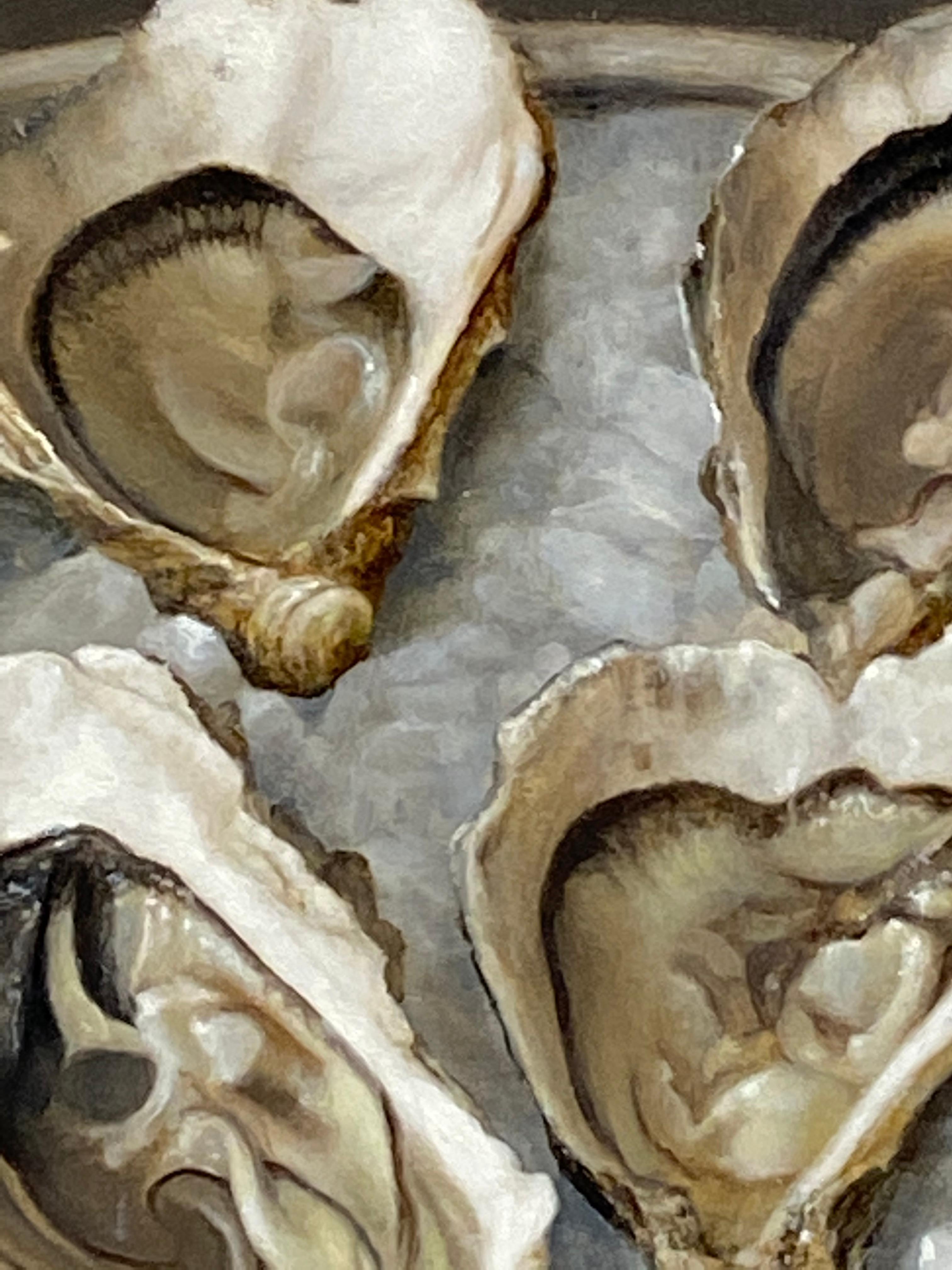 Oysters - 21st Century Still-life painting of a plate with Oysters , Ice & Lemon - Contemporary Painting by Bart Koning