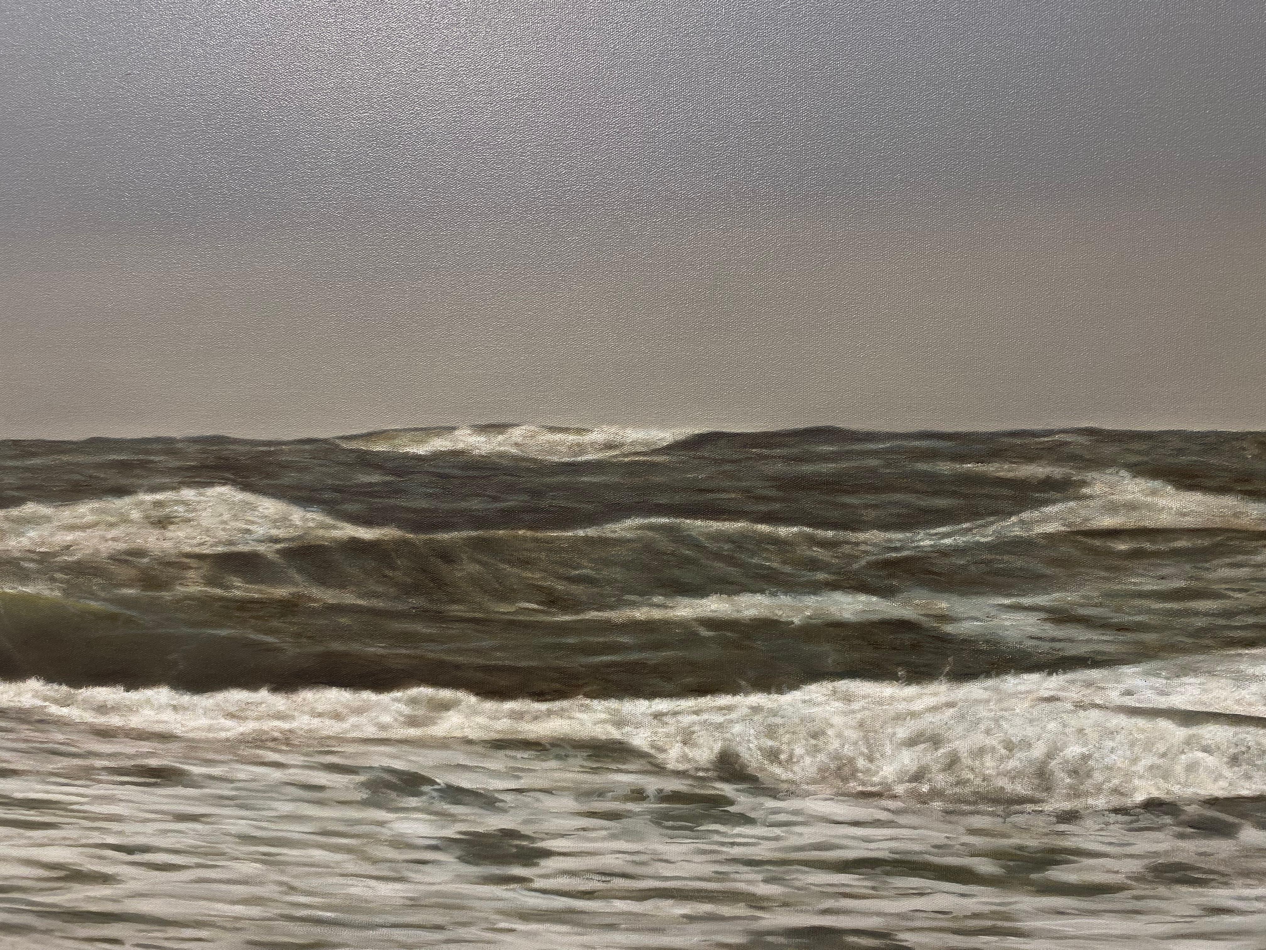 Meer III - Zeitgenössische Malerei des 21. Jahrhunderts des Ozeans (Grau), Figurative Painting, von Bart Koning