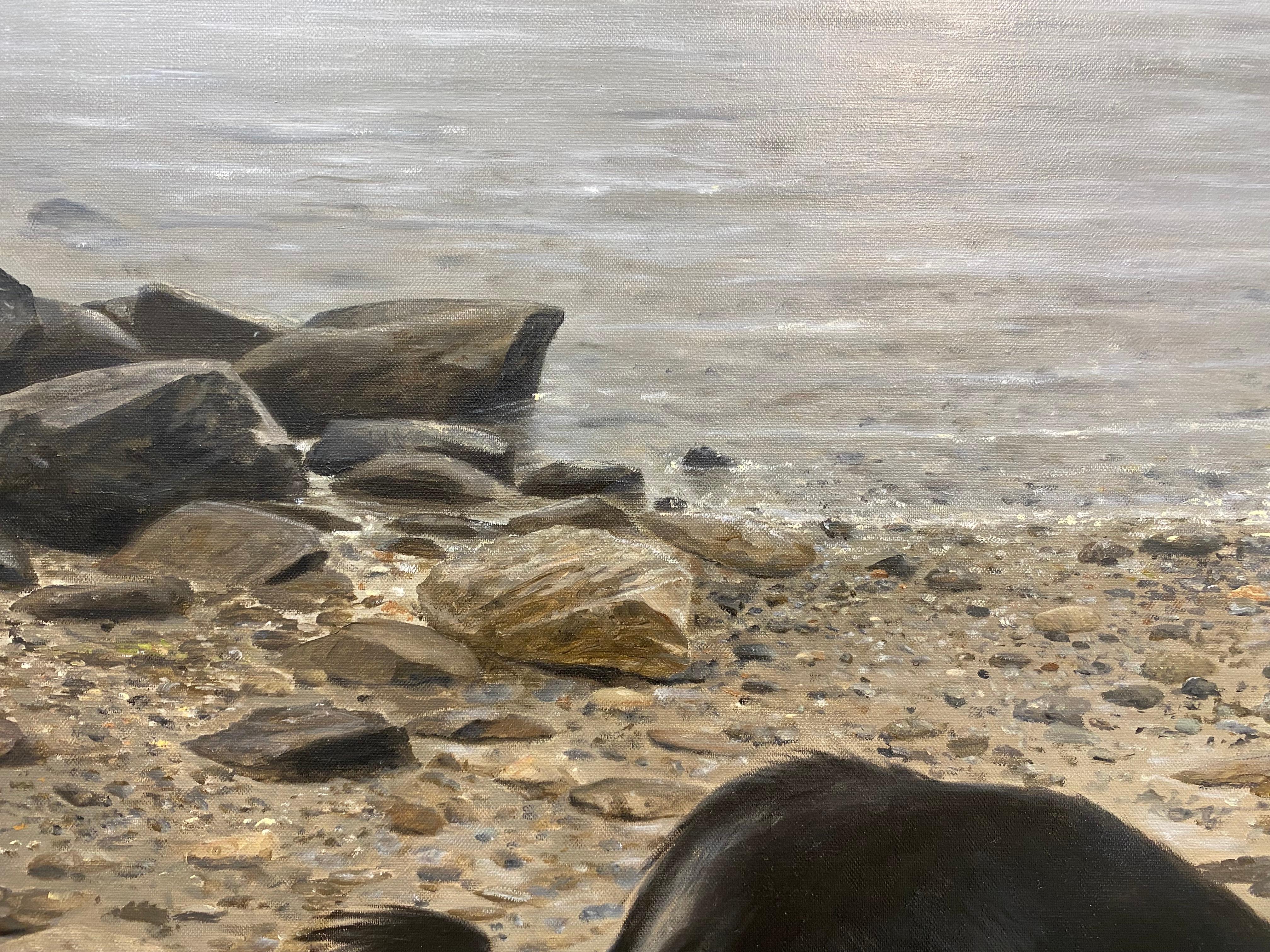 Trois amis heureux - peinture de paysage contemporaine du 21e siècle avec chiens en vente 6