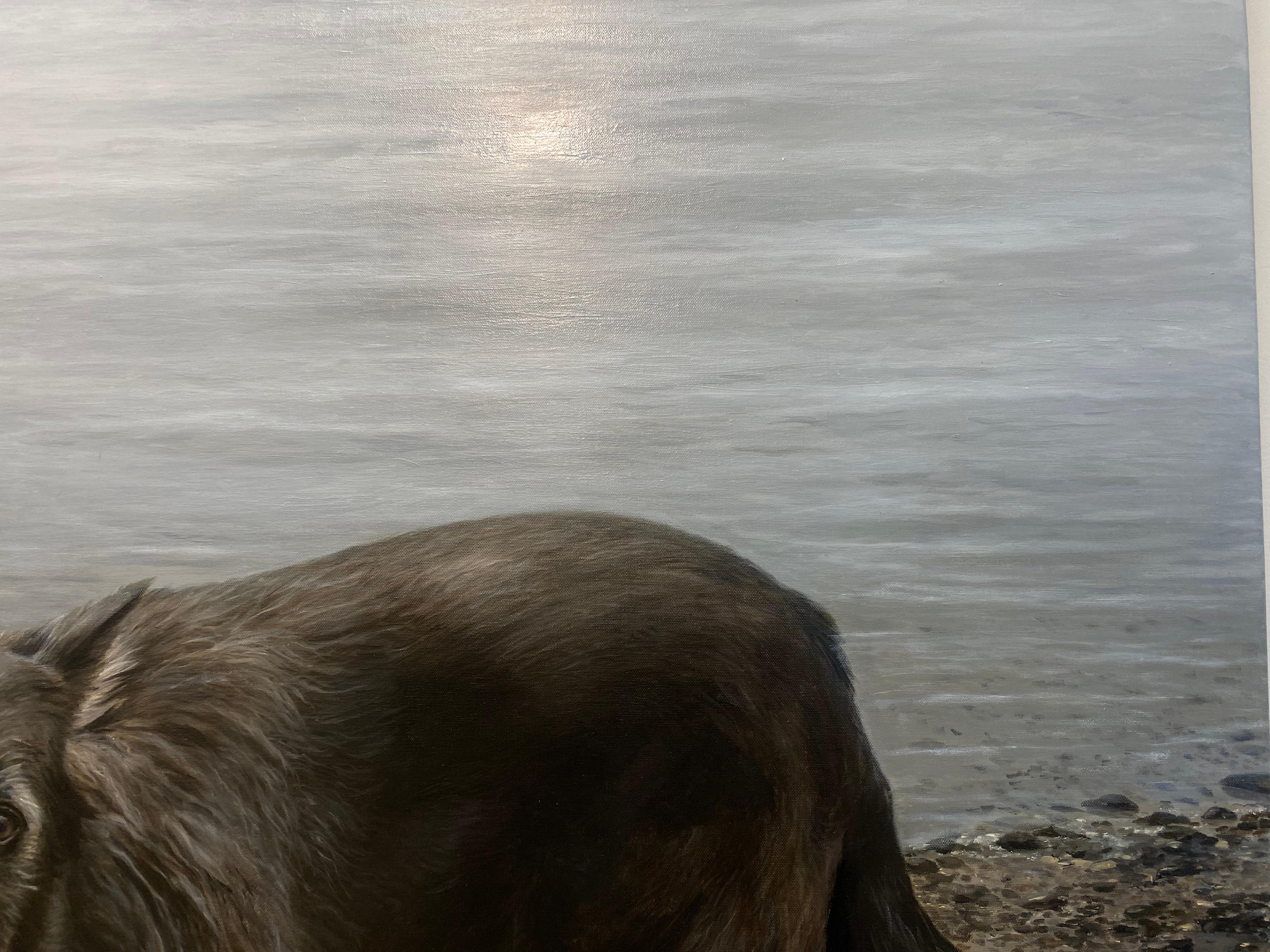 Trois amis heureux - peinture de paysage contemporaine du 21e siècle avec chiens - Contemporain Painting par Bart Koning