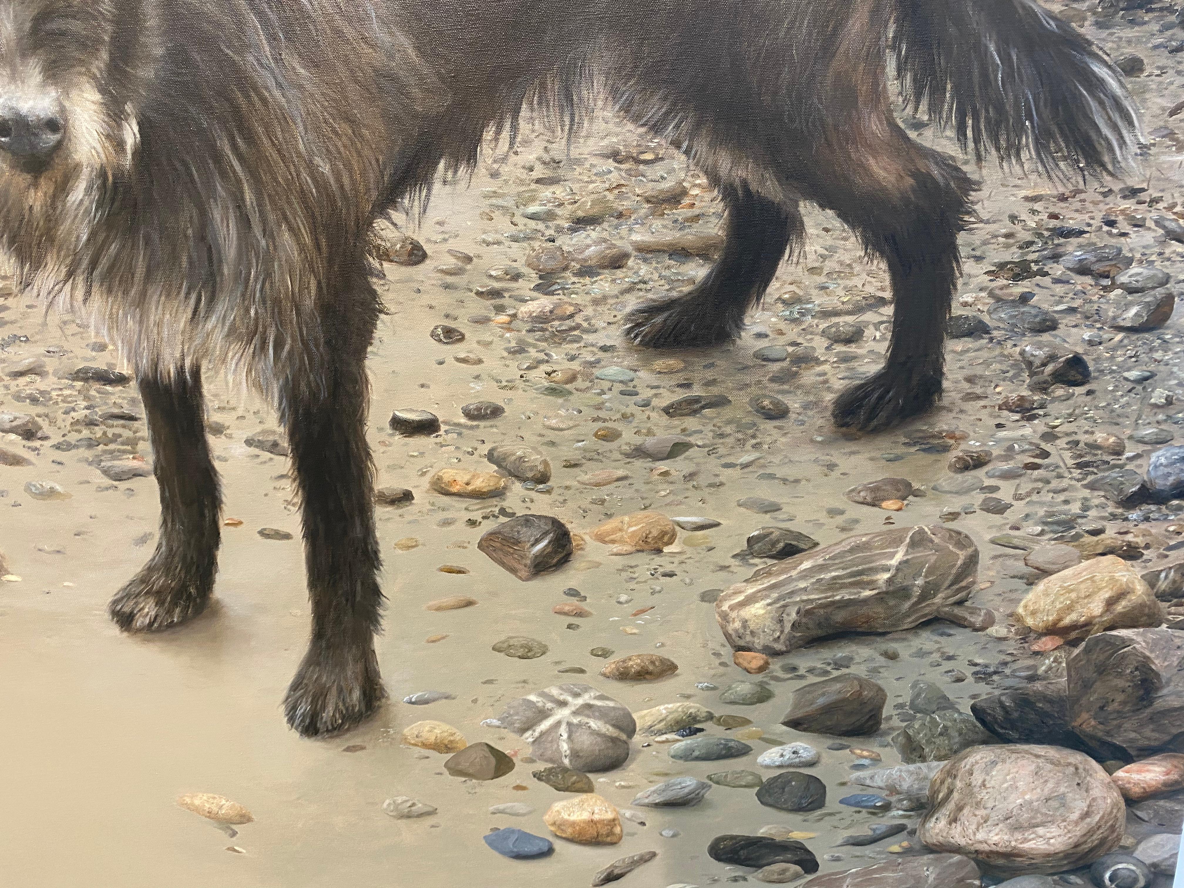 Trois amis heureux - peinture de paysage contemporaine du 21e siècle avec chiens en vente 1